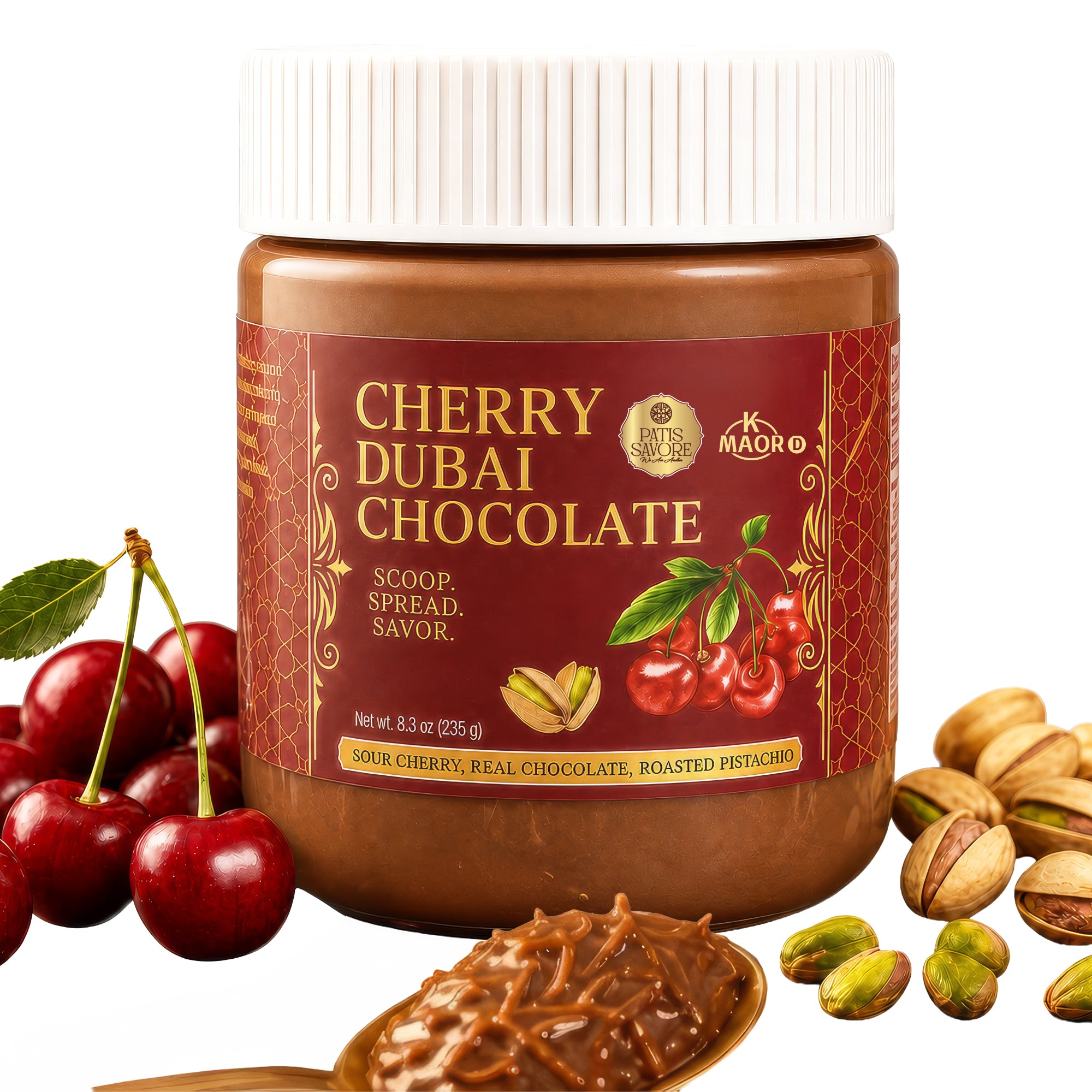 Sour Cherry Dubai Chocolate Spread - Thick Texture 8.3 oz