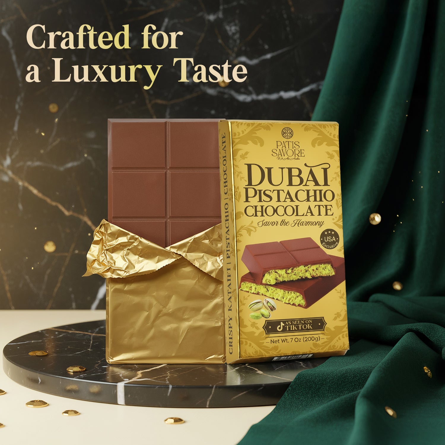2 Pack Premium Milk Dubai Chocolate - Belgian Chocolate with Pistachio Cream & Crispy Kataifi, 7 oz Each
