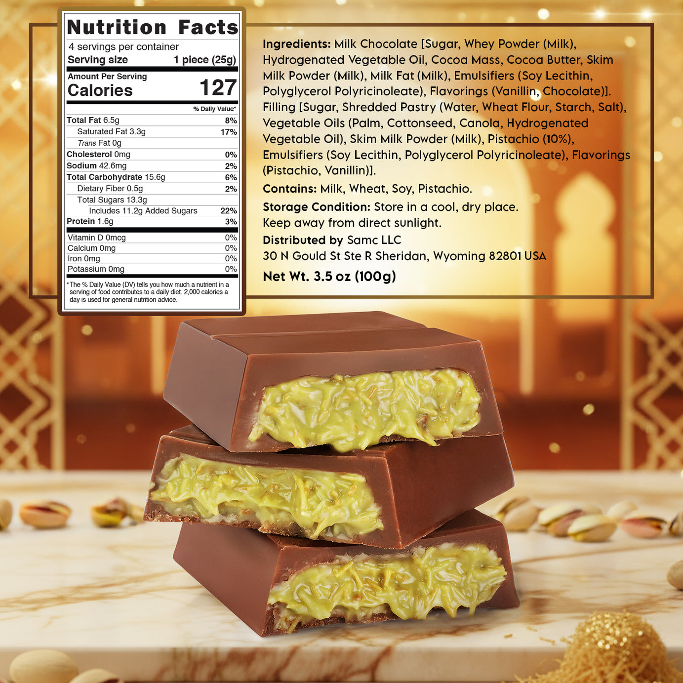 2 Pack Milk Dubai Chocolate with Pistachio Cream & Crispy Kataifi - 3.5 oz Each