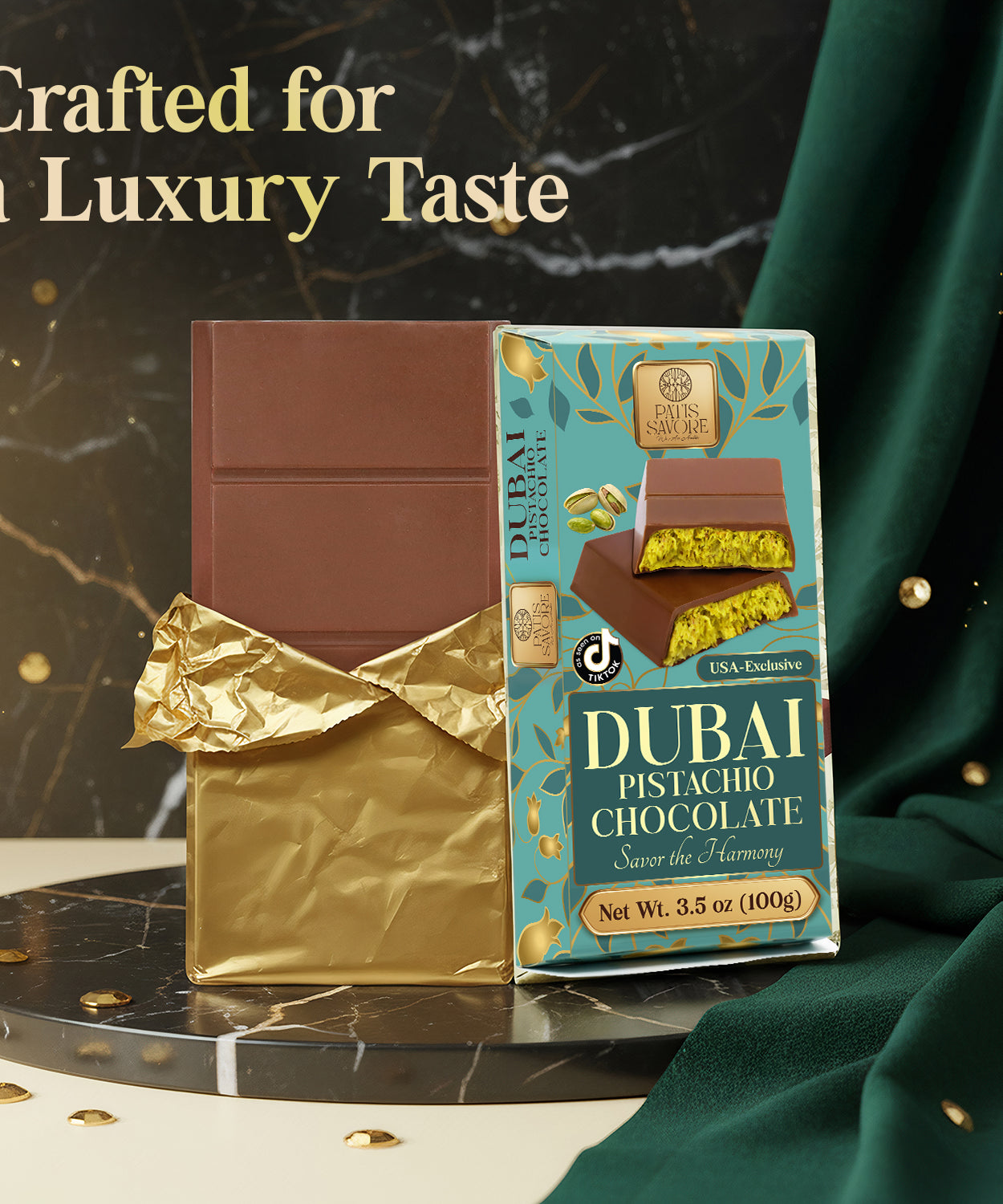 Dubai Chocolate Bar 3.5 oz - Milk Belgian Chocolate with Pistachio Cream & Kataifi