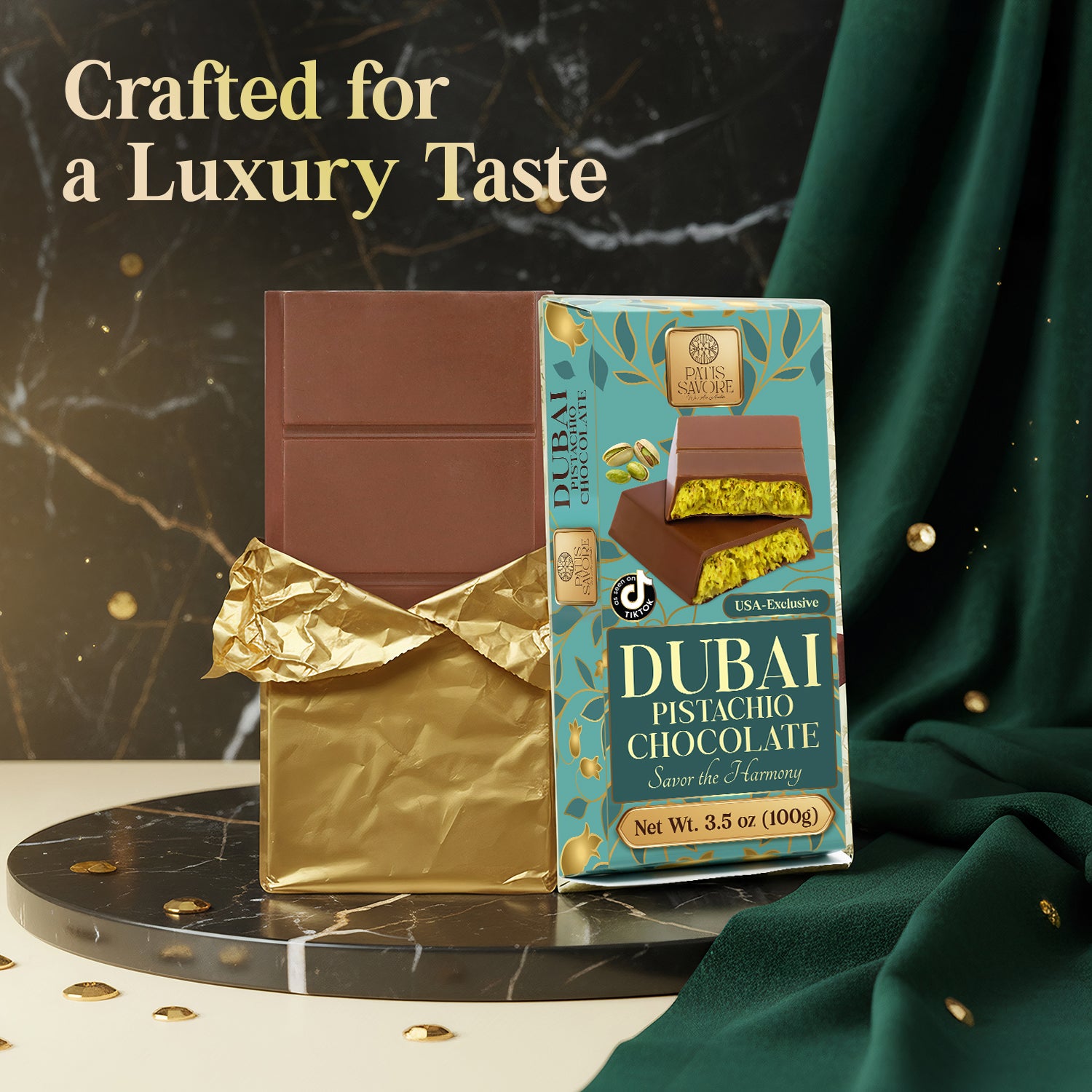 Dubai Chocolate Bar 3.5 oz - Milk Belgian Chocolate with Pistachio Cream & Kataifi