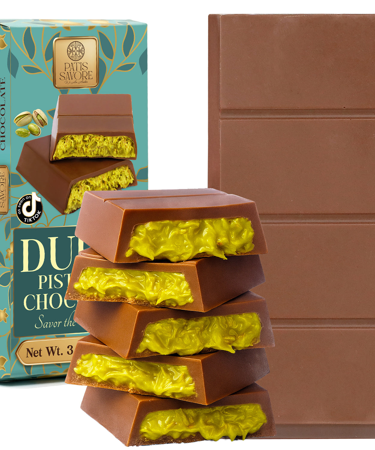 Dubai Chocolate Bar 3.5 oz - Milk Belgian Chocolate with Pistachio Cream & Kataifi