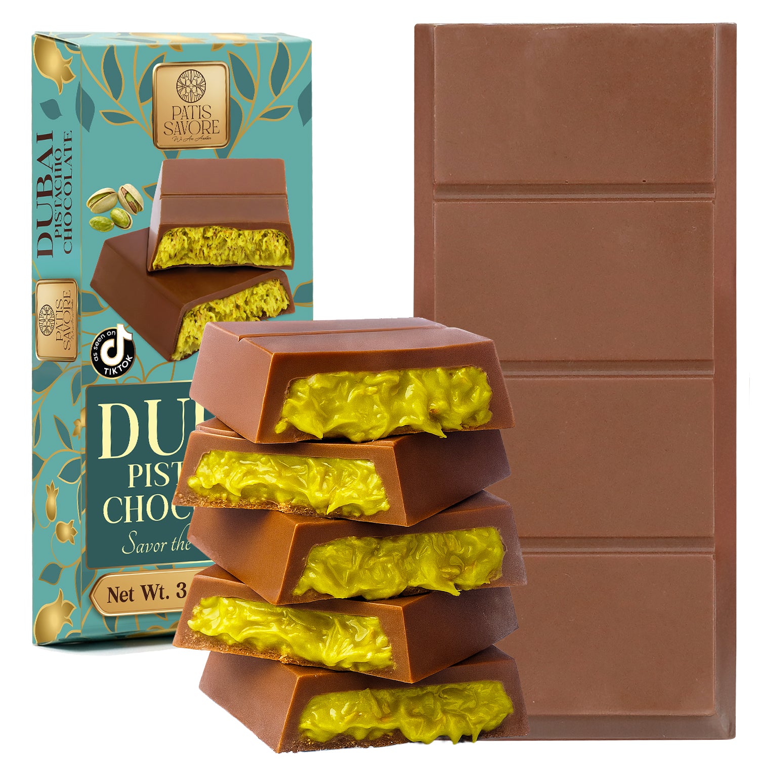 Dubai Chocolate Bar 3.5 oz - Milk Belgian Chocolate with Pistachio Cream & Kataifi