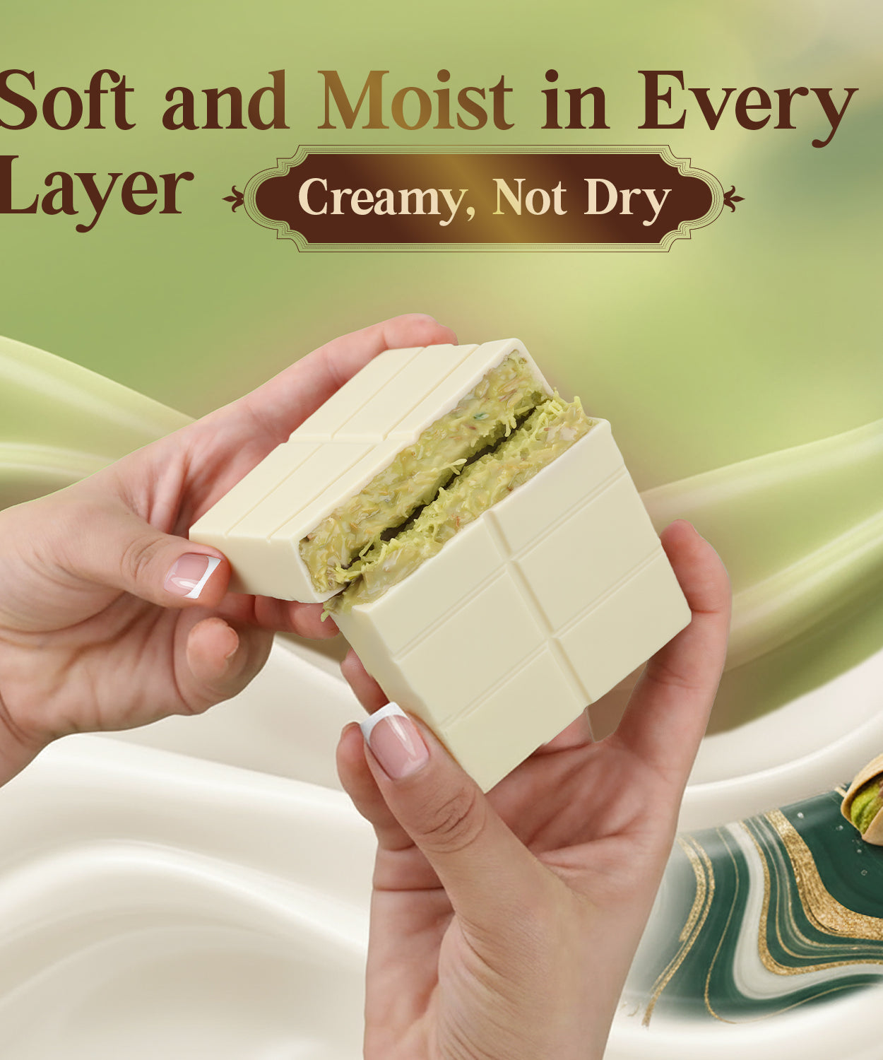 White Dubai Chocolate Bar 7 oz with Pistachio Filling & Kataifi - Belgian Chocolate