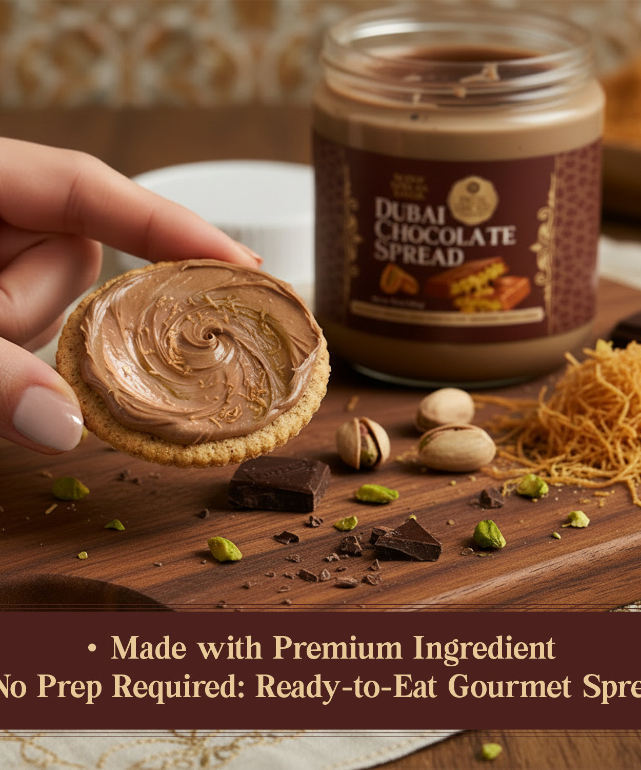 Dubai Chocolate Spread with Pistachio Cream & Roasted Kataifi 8.3 oz