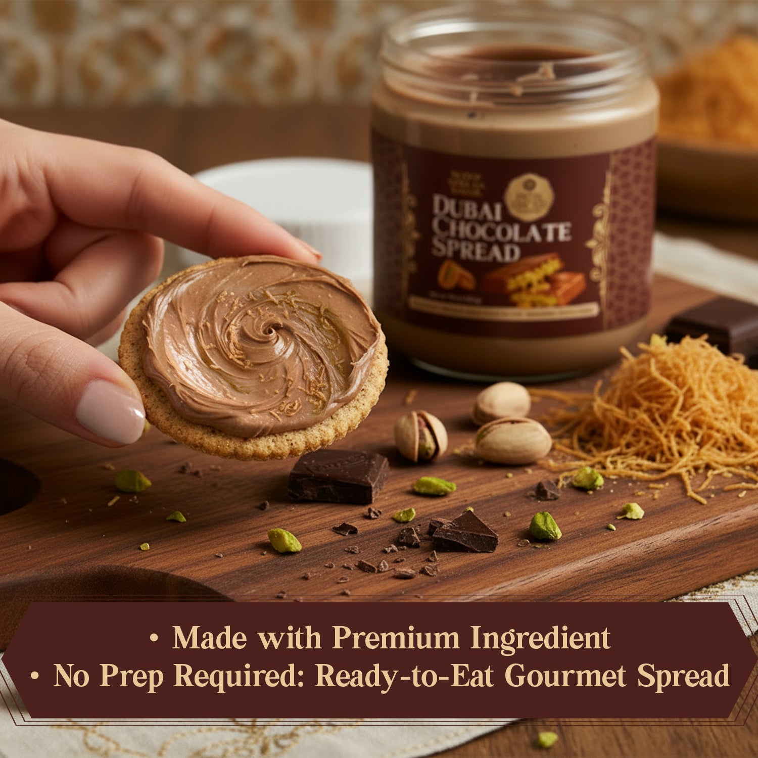 Dubai Chocolate Spread with Pistachio Cream & Roasted Kataifi 8.3 oz