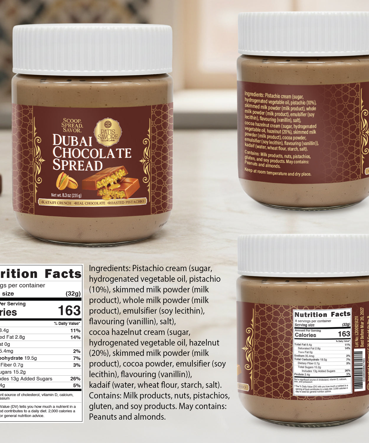 Dubai Chocolate Spread with Pistachio Cream & Roasted Kataifi 8.3 oz