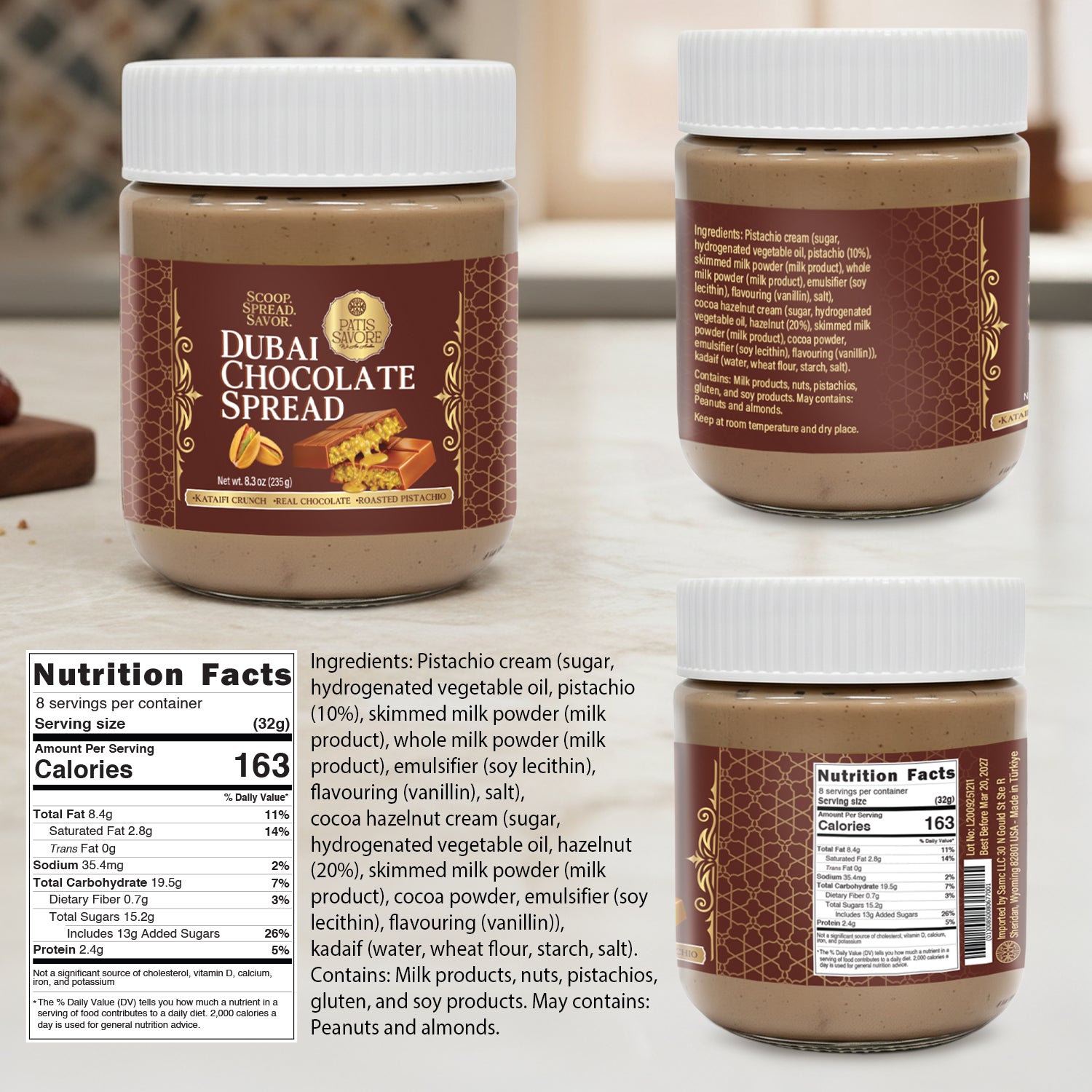 Dubai Chocolate Spread with Pistachio Cream & Roasted Kataifi 8.3 oz