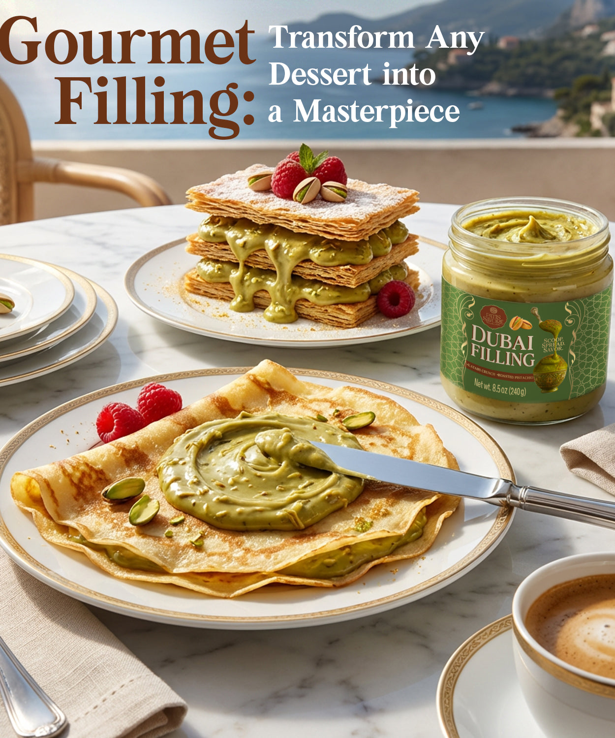 Dubai Chocolate Filling, 8.5 oz Pistachio Cream & Baked Kataifi Mixture