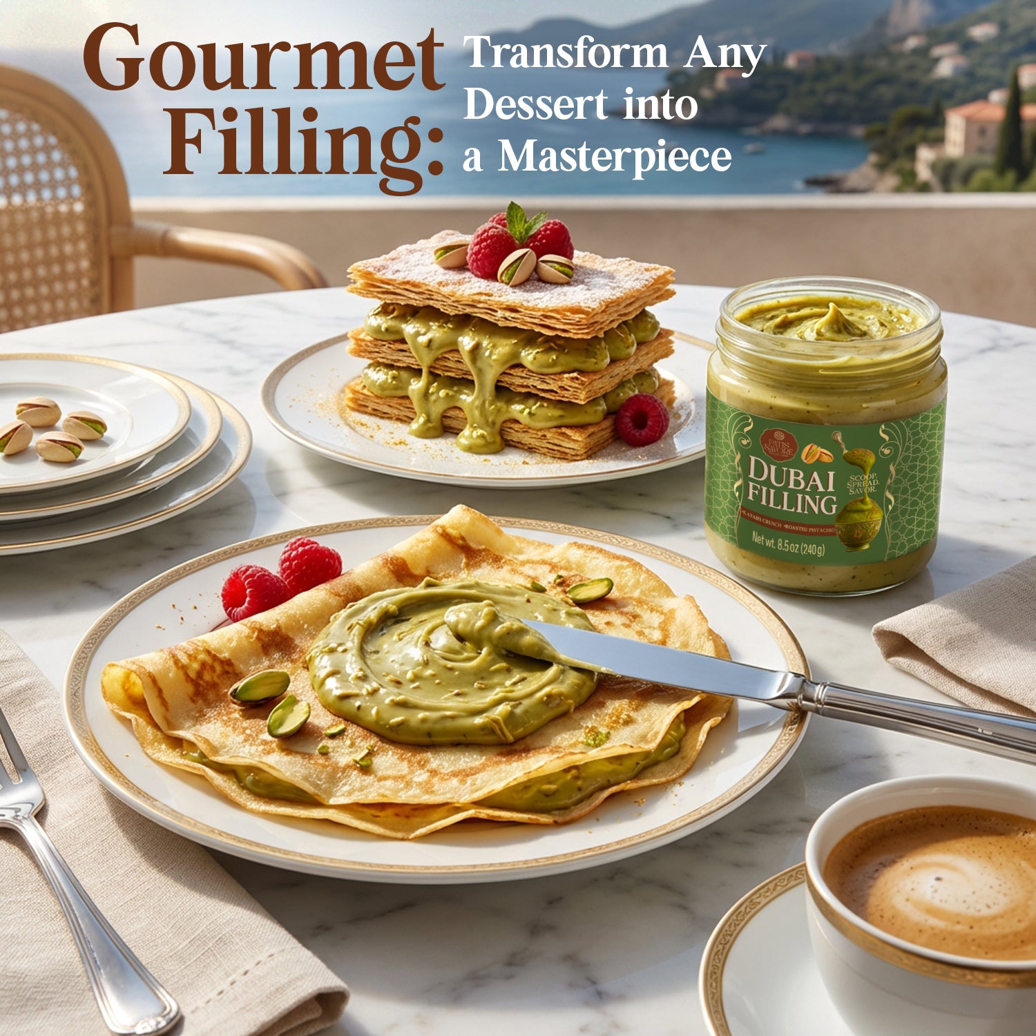 Dubai Chocolate Filling, 8.5 oz Pistachio Cream & Baked Kataifi Mixture