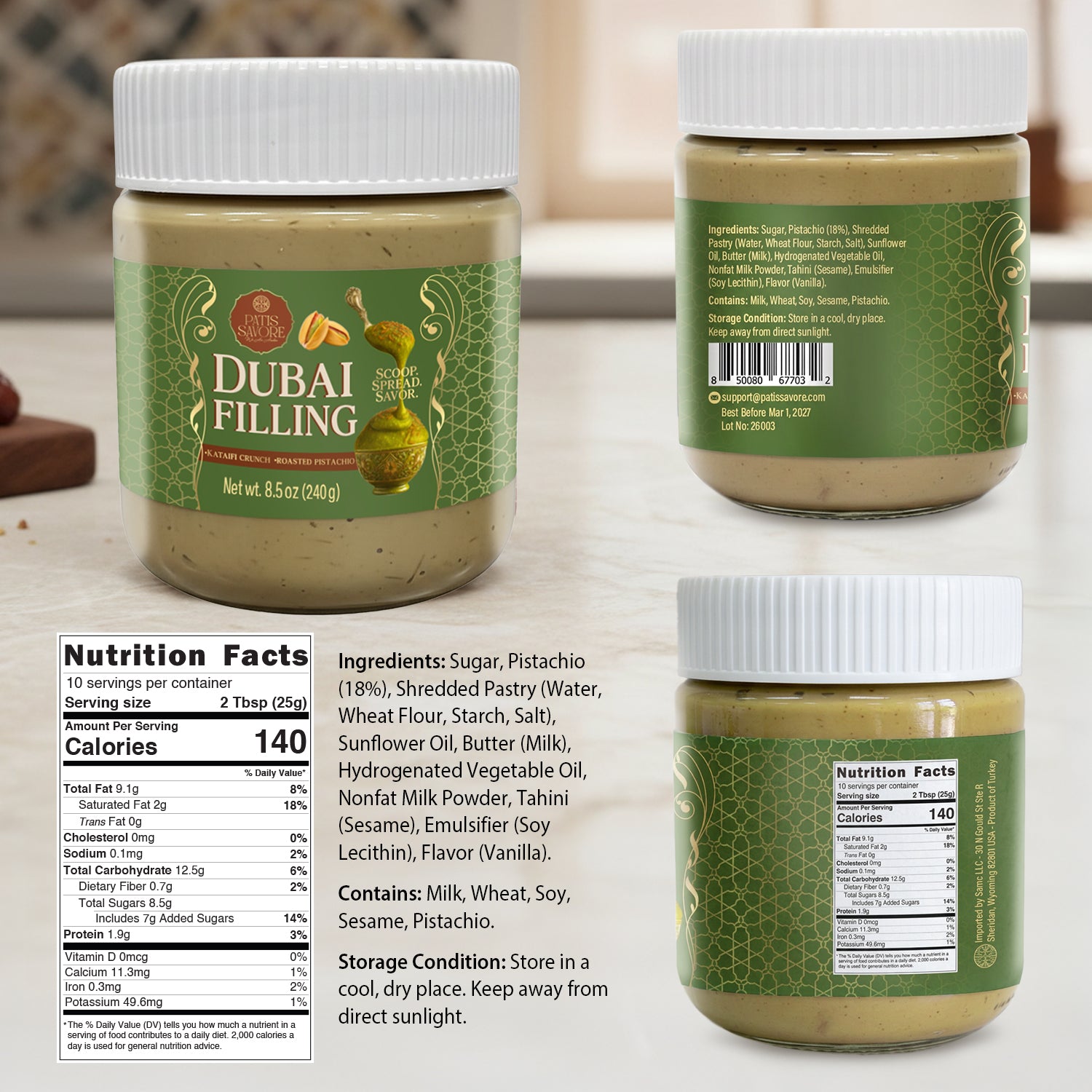 Dubai Chocolate Filling, 8.5 oz Pistachio Cream & Baked Kataifi Mixture