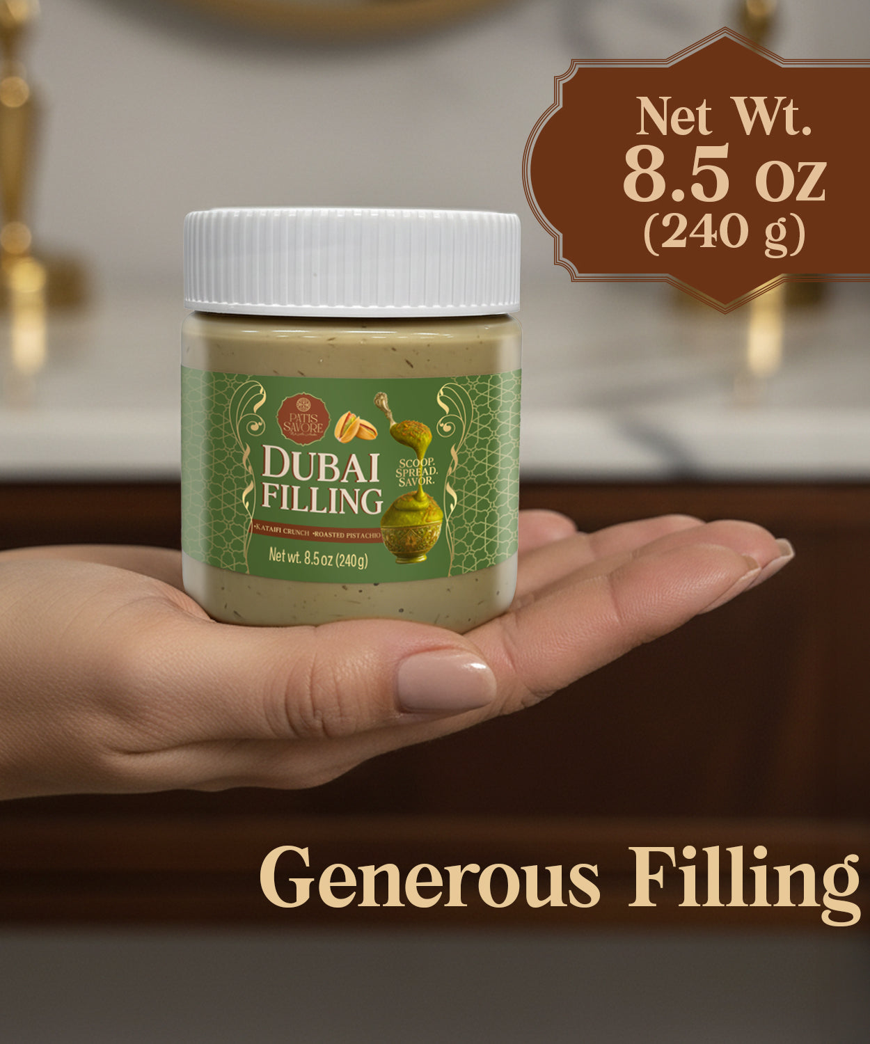 Dubai Chocolate Filling, 8.5 oz Pistachio Cream & Baked Kataifi Mixture