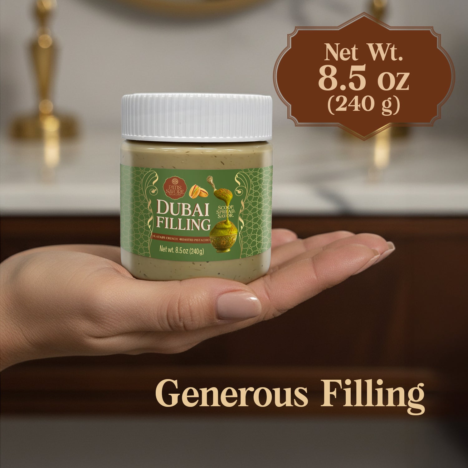 Dubai Chocolate Filling, 8.5 oz Pistachio Cream & Baked Kataifi Mixture
