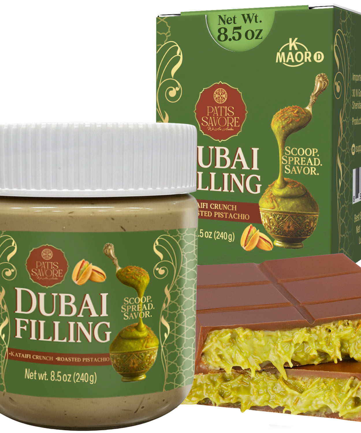 Dubai Chocolate Filling, 8.5 oz Pistachio Cream & Baked Kataifi Mixture