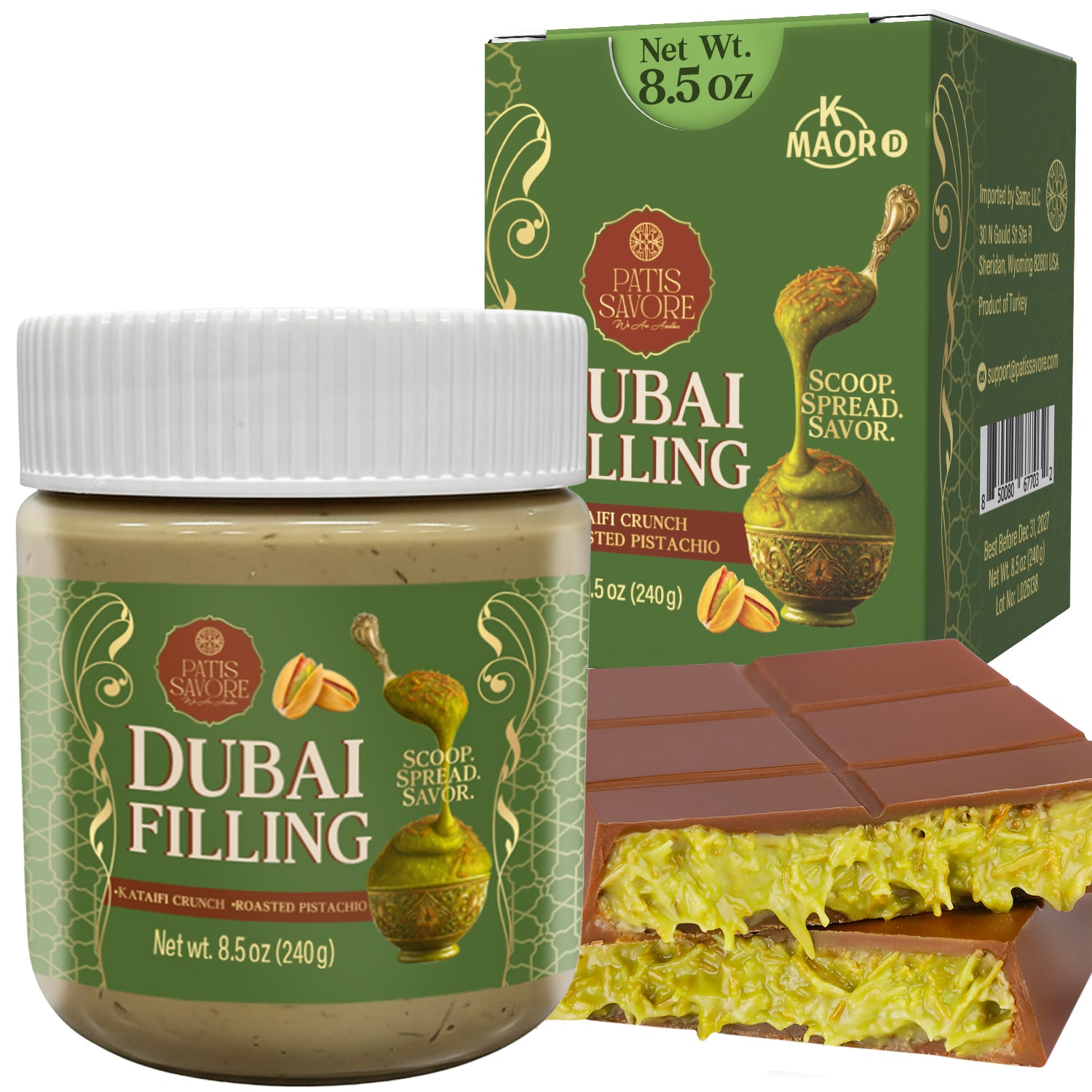 Dubai Chocolate Filling, 8.5 oz Pistachio Cream & Baked Kataifi Mixture