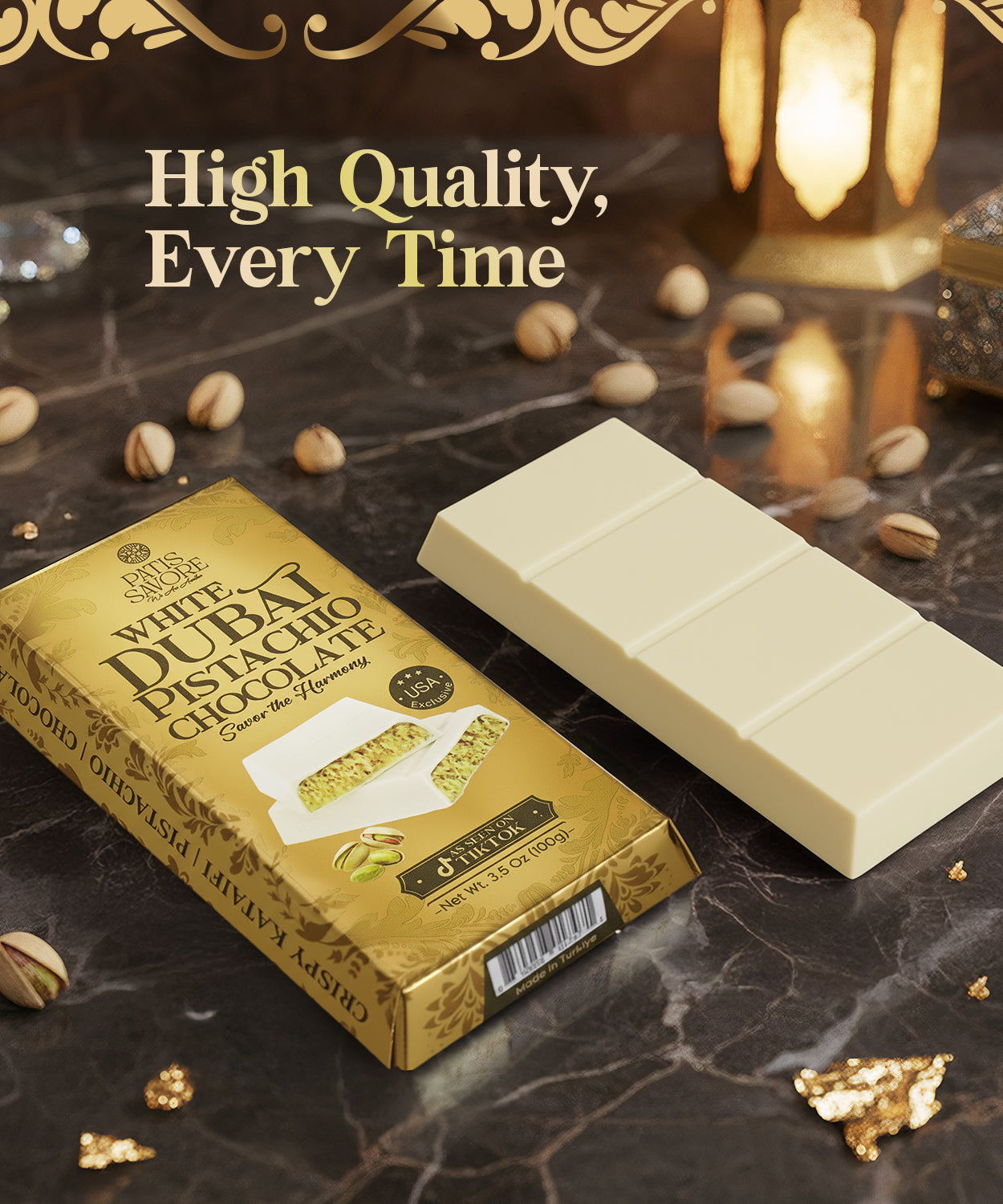 White Dubai Chocolate Bar 3.5 oz – Belgian Chocolate