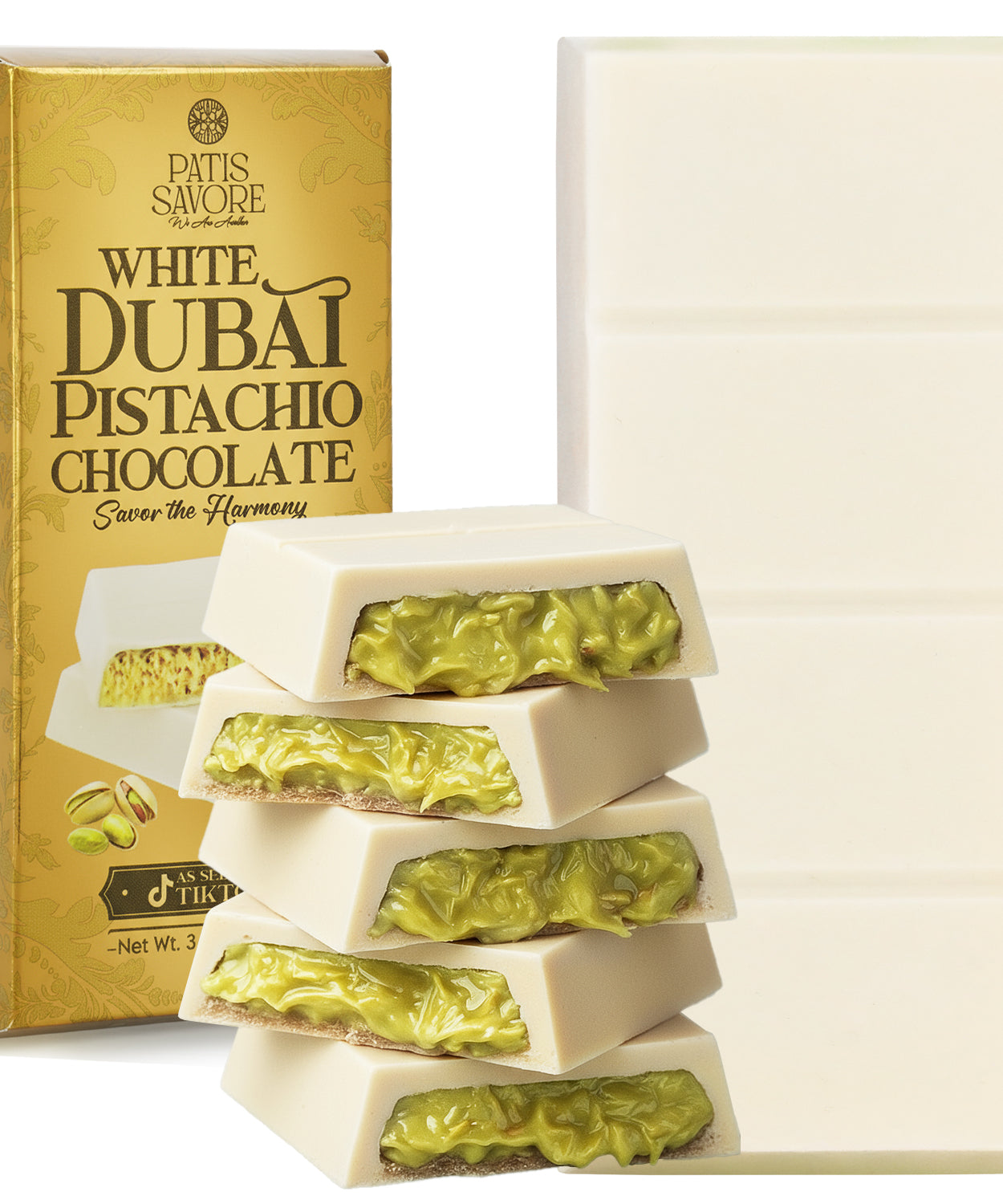 White Dubai Chocolate Bar 3.5 oz – Belgian Chocolate