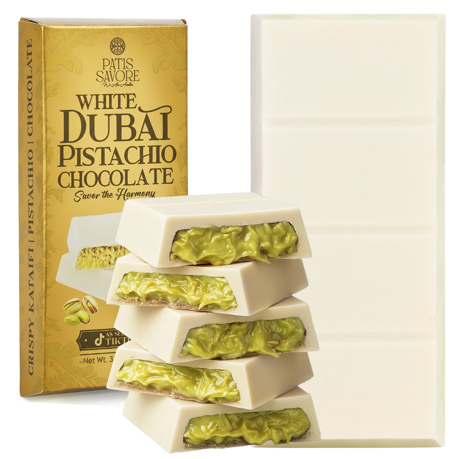 White Dubai Chocolate Bar 3.5 oz – Belgian Chocolate