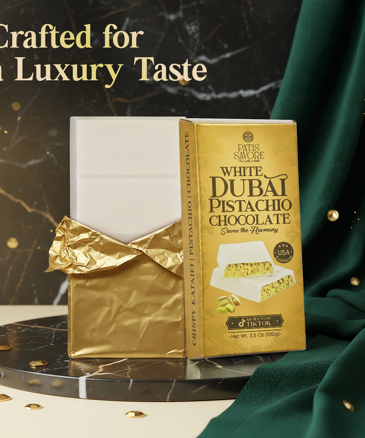 White Dubai Chocolate Bar 3.5 oz – Belgian Chocolate