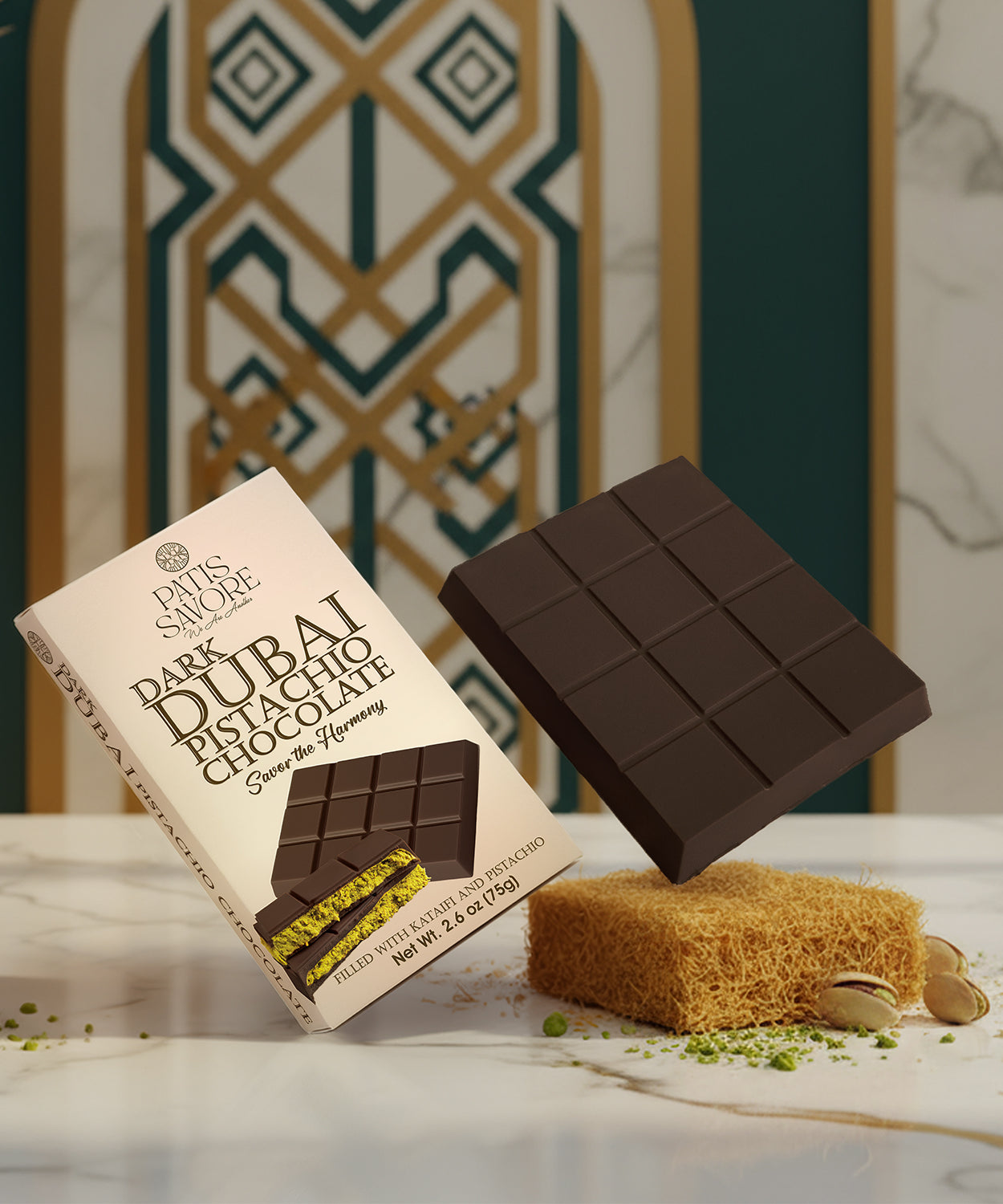 Dubai Dark Chocolate Bar – 2.6 oz Elegant Gift Chocolate