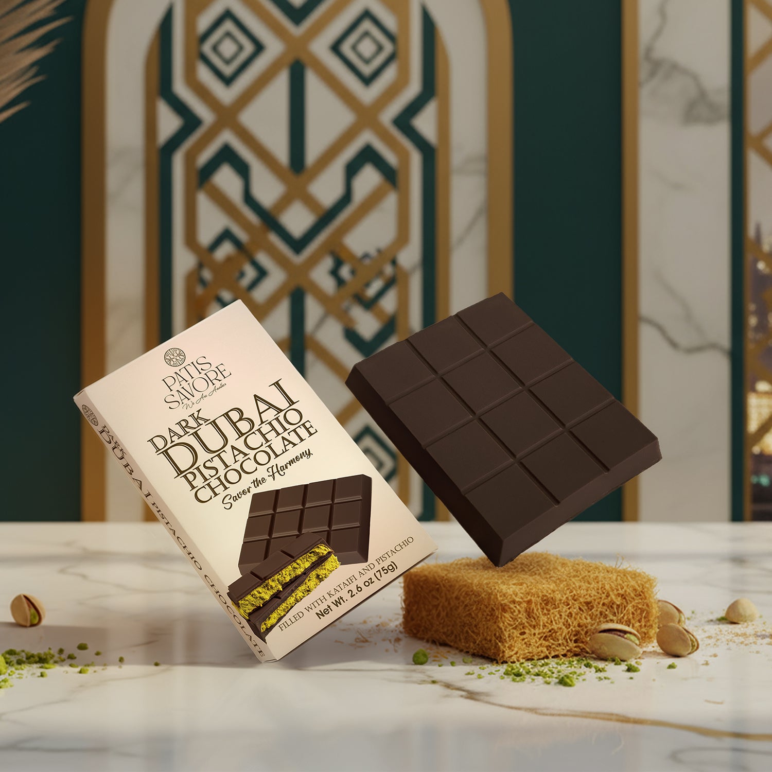 Dubai Dark Chocolate Bar – 2.6 oz Elegant Gift Chocolate
