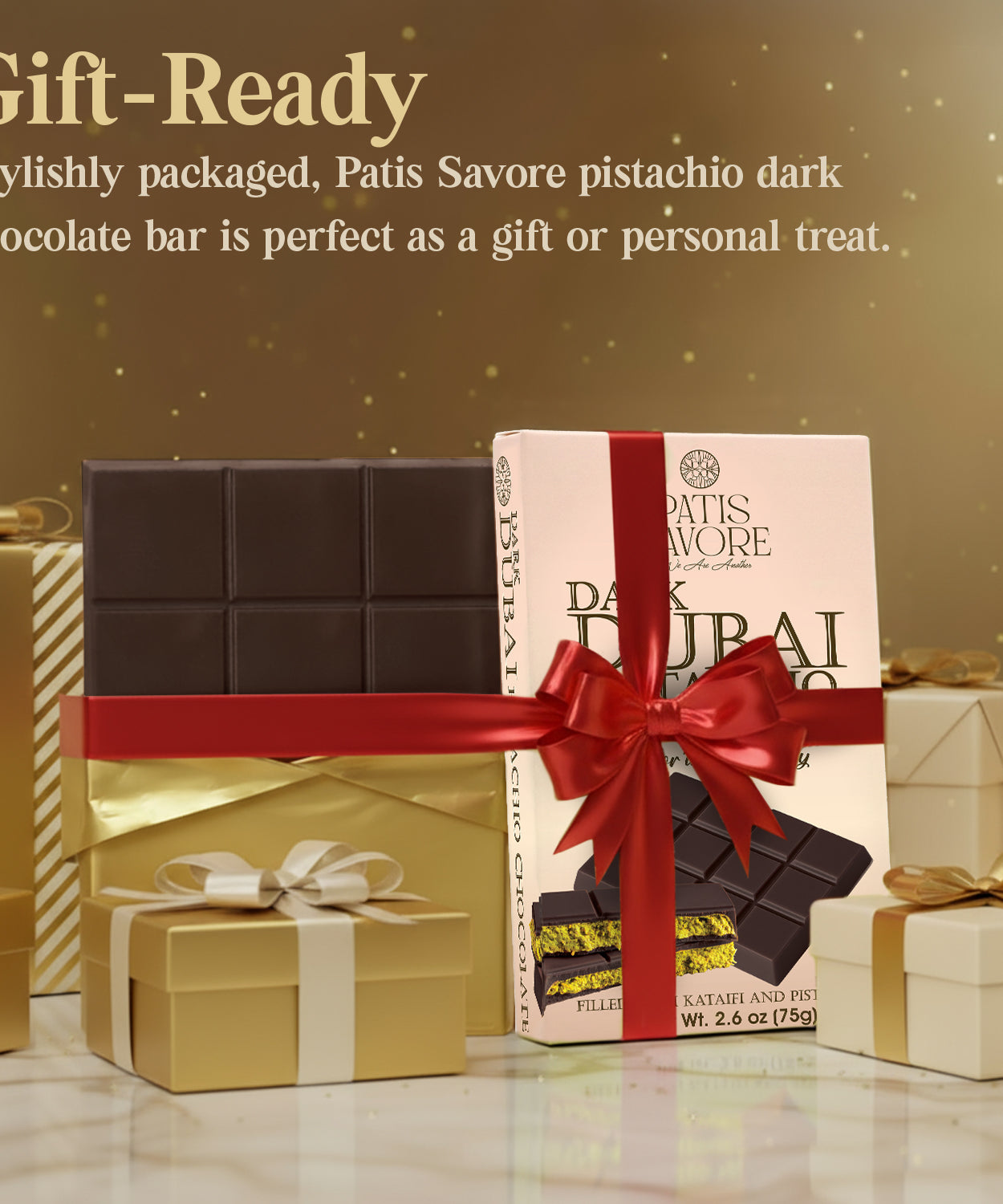 Dubai Dark Chocolate Bar – 2.6 oz Elegant Gift Chocolate