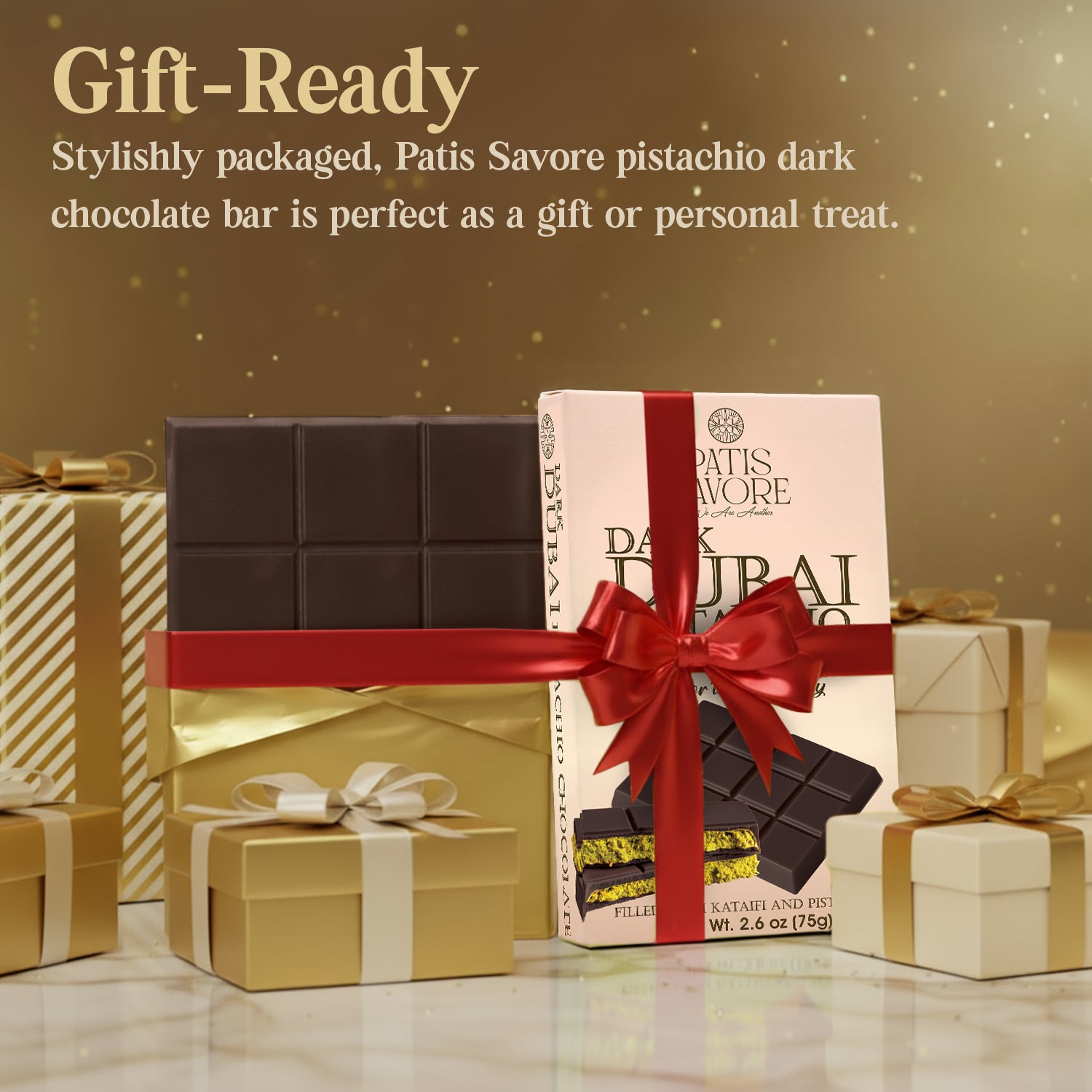 Dubai Dark Chocolate Bar – 2.6 oz Elegant Gift Chocolate