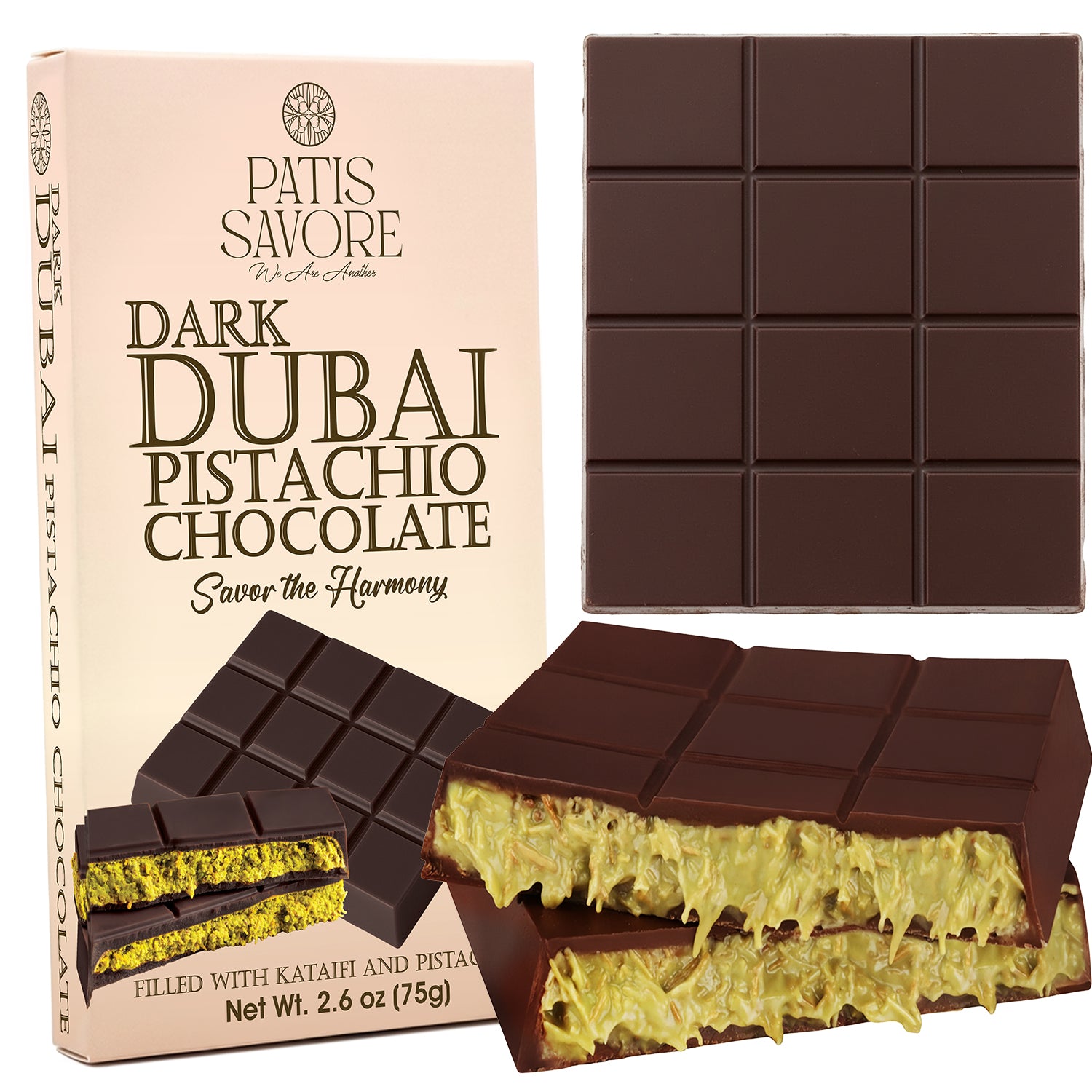 Dubai Dark Chocolate Bar – 2.6 oz Elegant Gift Chocolate
