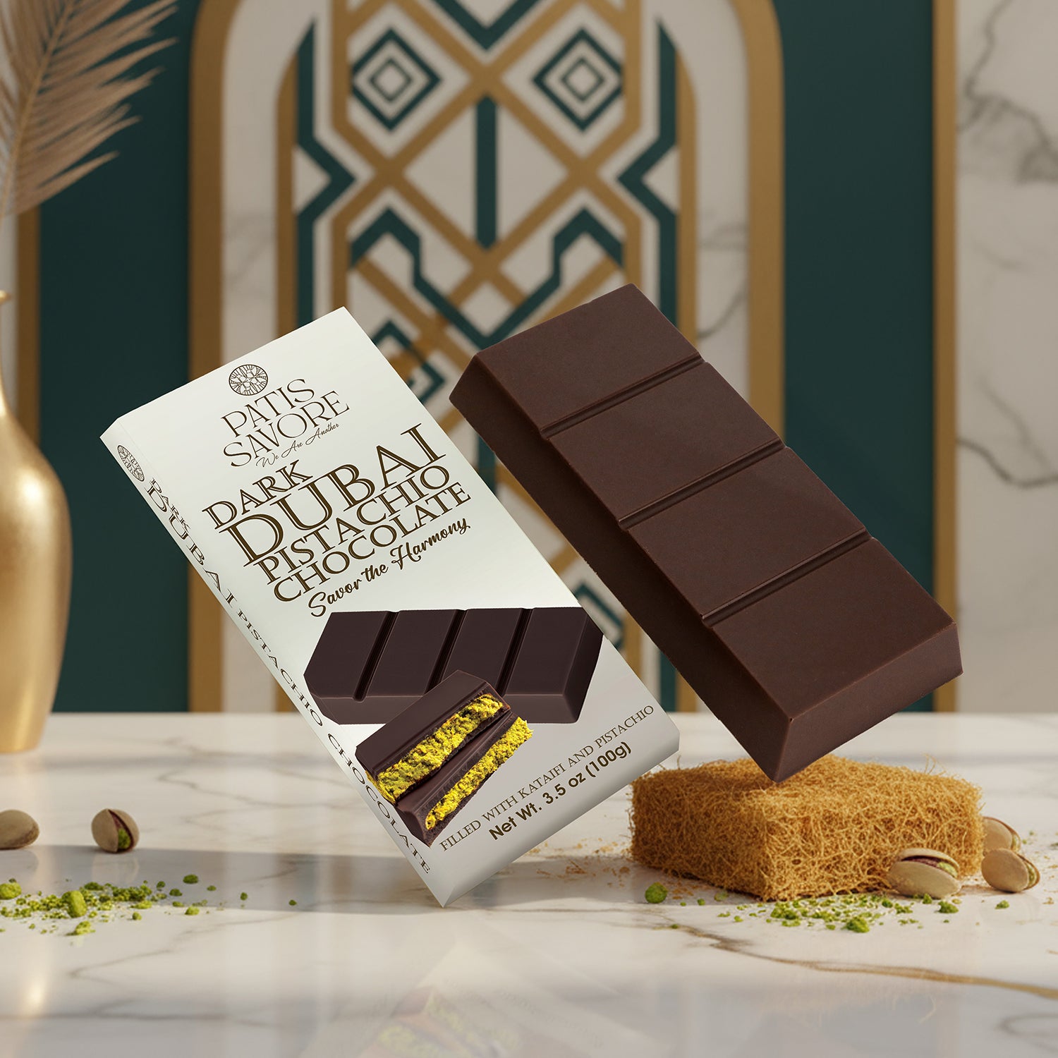 Dubai Dark Chocolate Bar – 3.5 oz  Elegant Gift Box