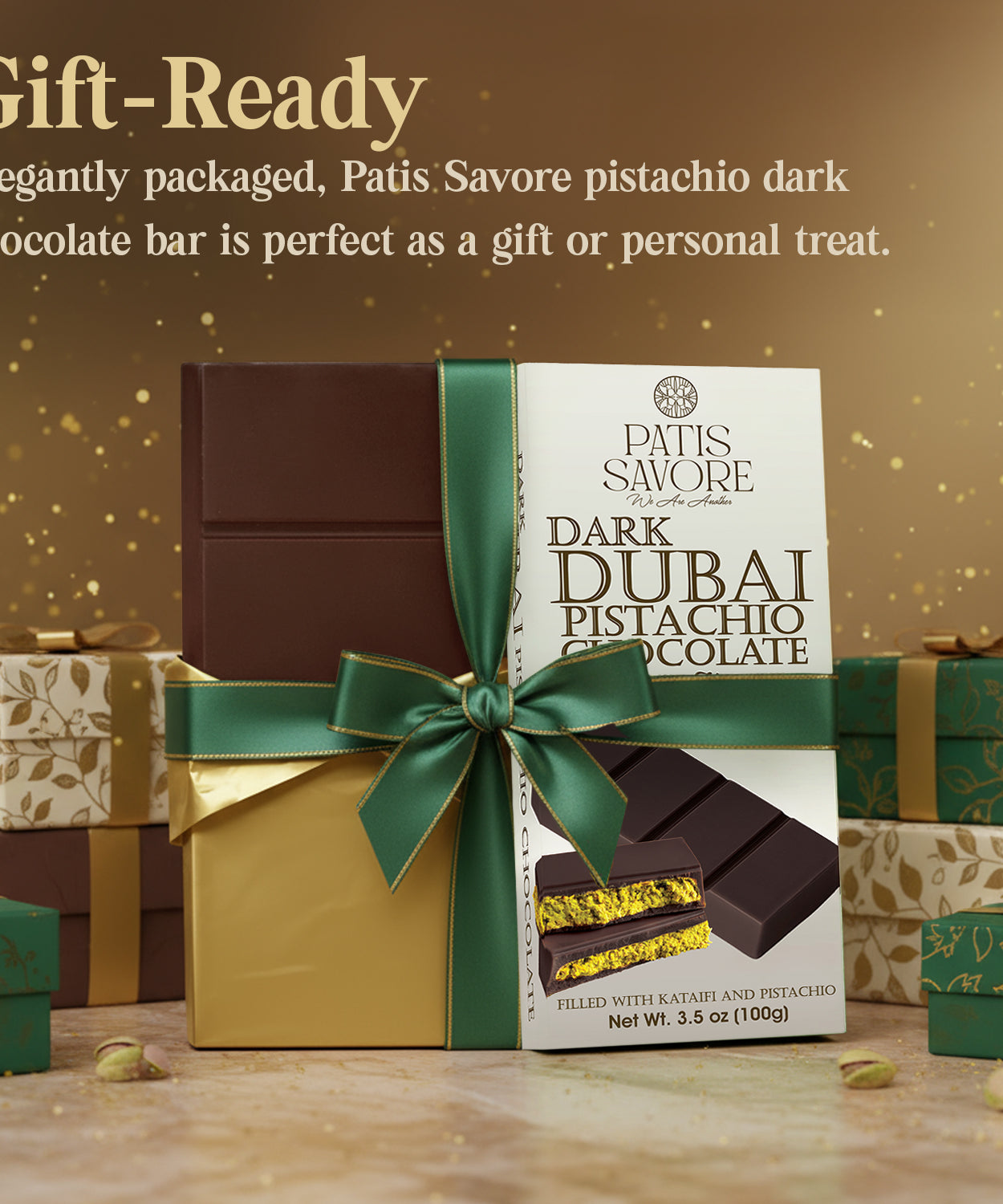 Dubai Dark Chocolate Bar – 3.5 oz  Elegant Gift Box