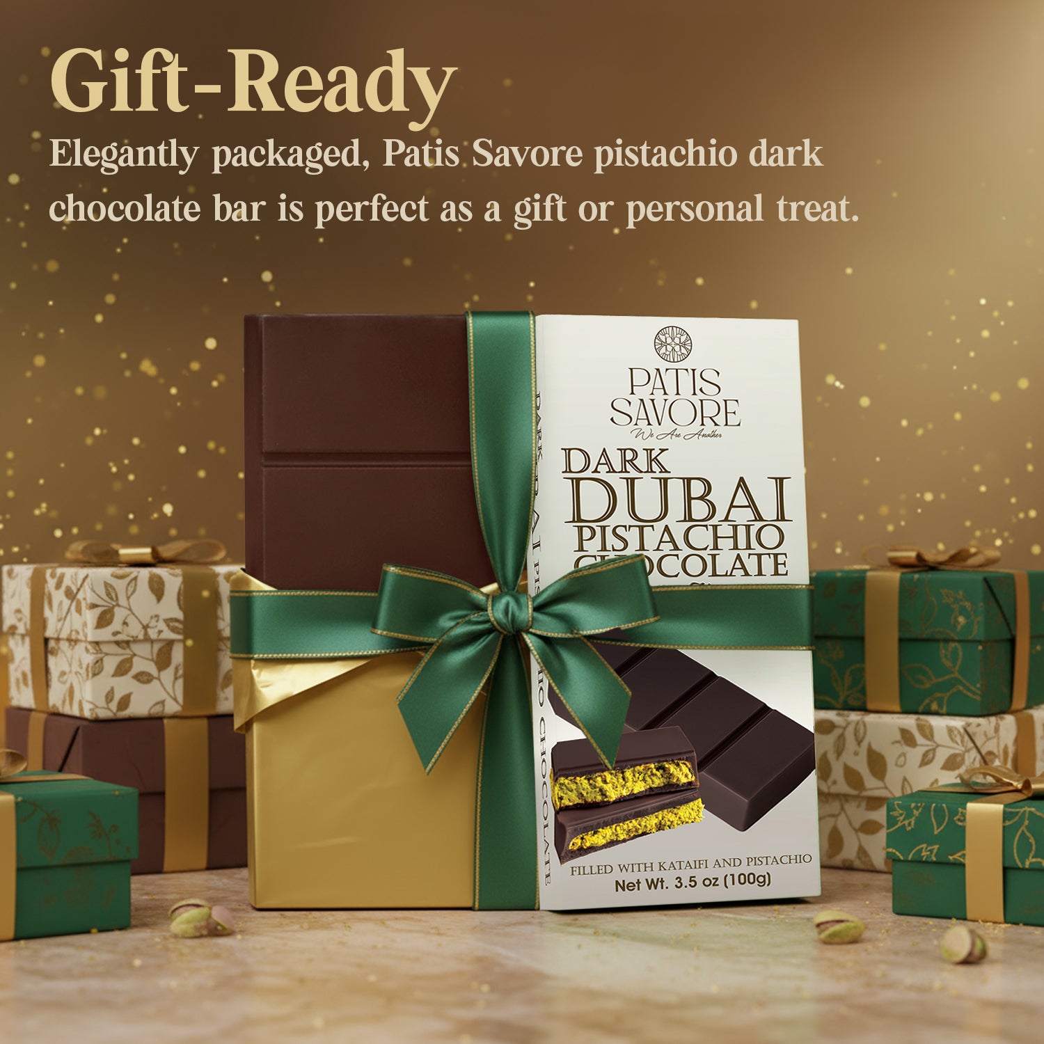 Dubai Dark Chocolate Bar – 3.5 oz  Elegant Gift Box