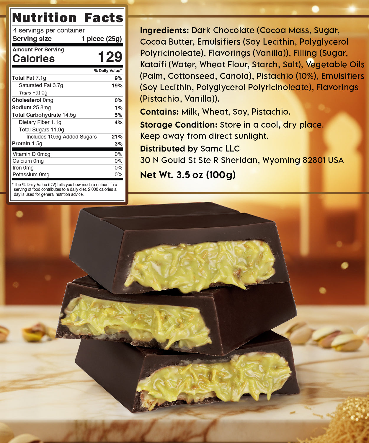Dubai Dark Chocolate Bar – 3.5 oz  Elegant Gift Box