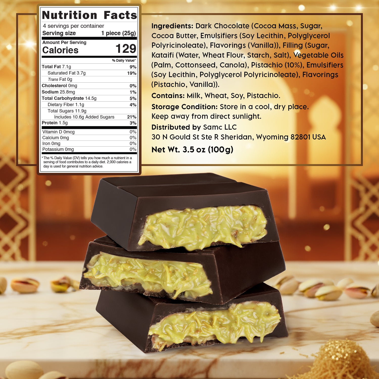 Dubai Dark Chocolate Bar – 3.5 oz  Elegant Gift Box