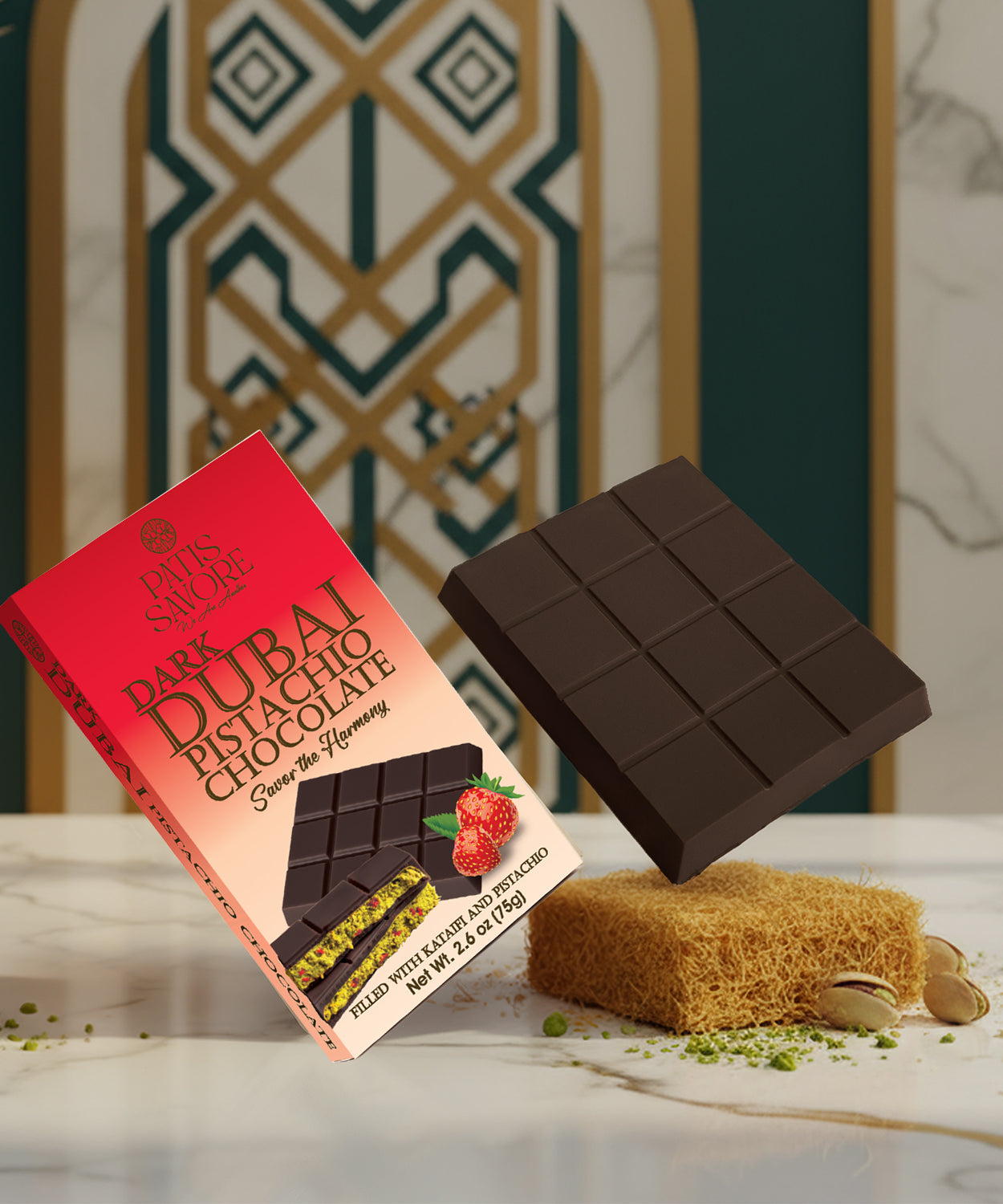 Strawberry Dark Dubai Chocolate Bar with Strawberry – 2.6 oz