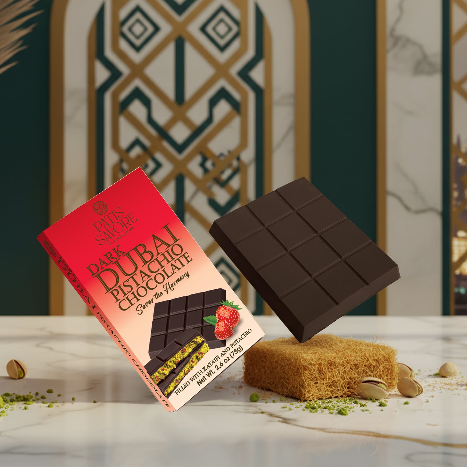 Strawberry Dark Dubai Chocolate Bar with Strawberry – 2.6 oz