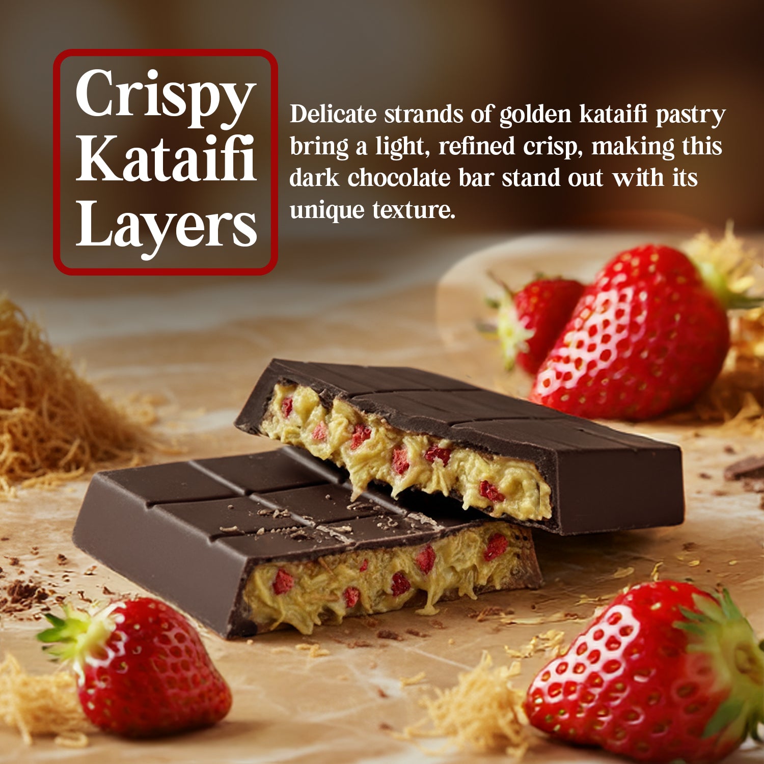 Strawberry Dark Dubai Chocolate Bar with Strawberry – 2.6 oz