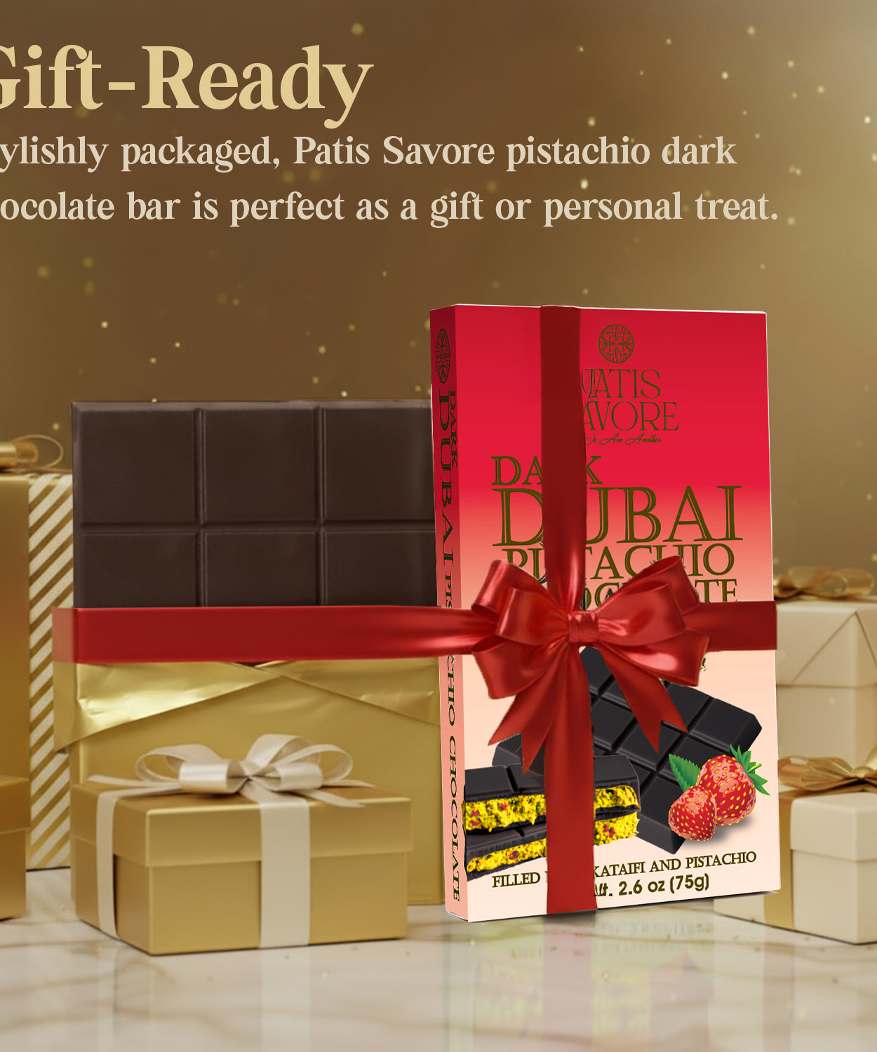 Strawberry Dark Dubai Chocolate Bar with Strawberry – 2.6 oz