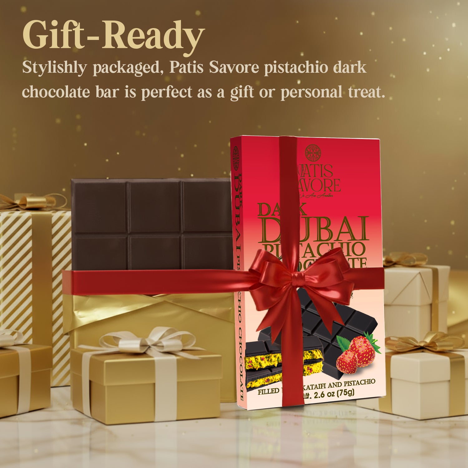 Strawberry Dark Dubai Chocolate Bar with Strawberry – 2.6 oz