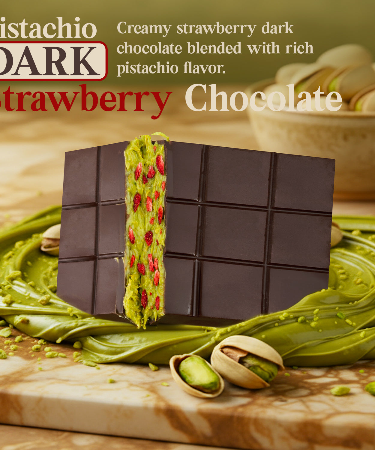 Strawberry Dark Dubai Chocolate Bar with Strawberry – 2.6 oz