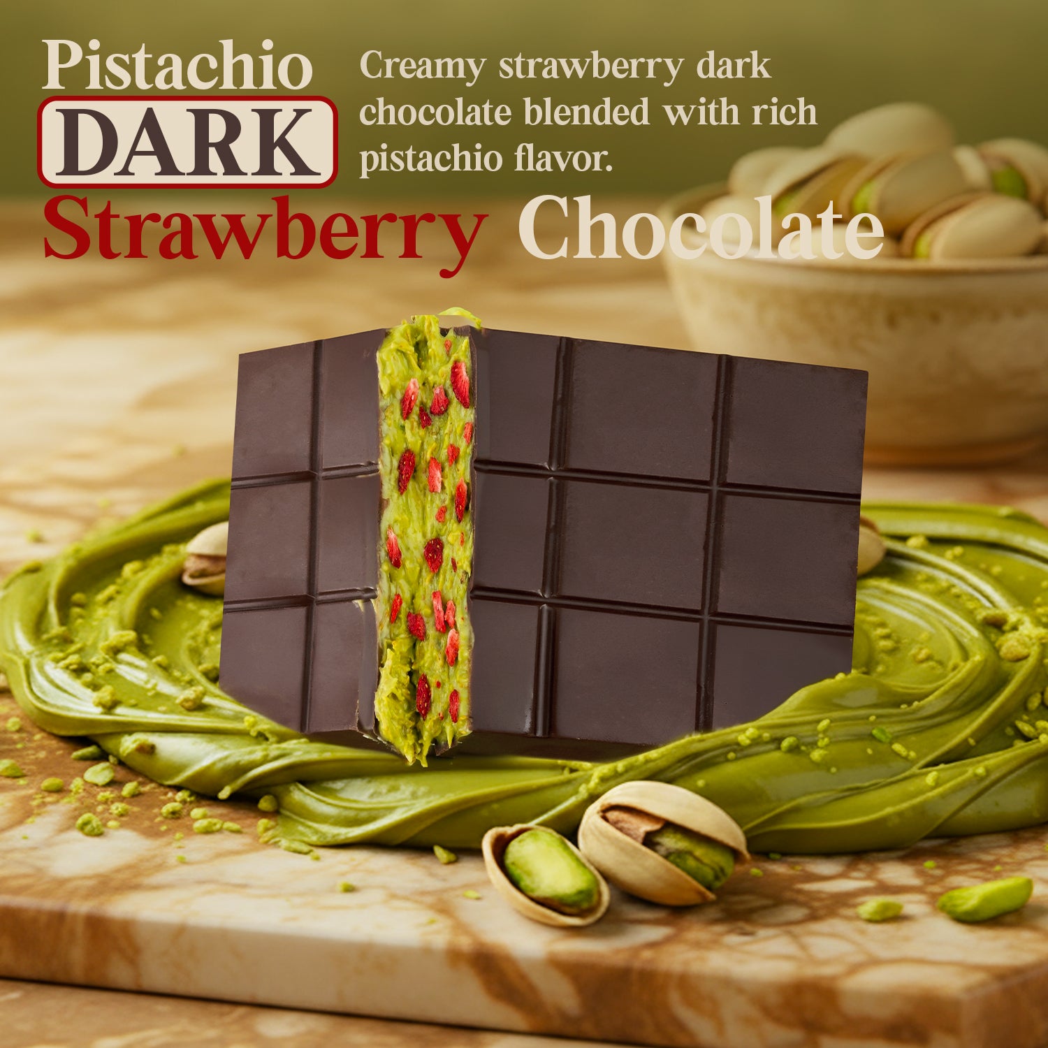 Strawberry Dark Dubai Chocolate Bar with Strawberry – 2.6 oz
