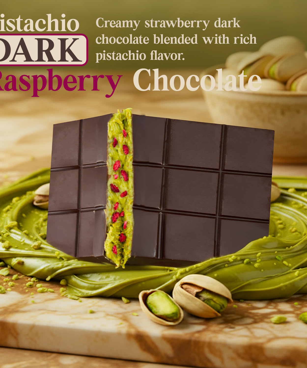 Raspberry Dark Dubai Chocolate Bar with Freeze-Dried Raspberry Pieces – 2.6 oz