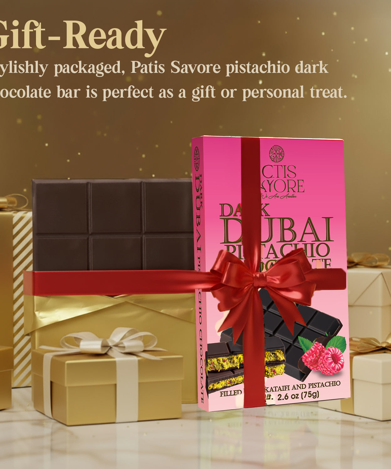 Raspberry Dark Dubai Chocolate Bar with Freeze-Dried Raspberry Pieces – 2.6 oz