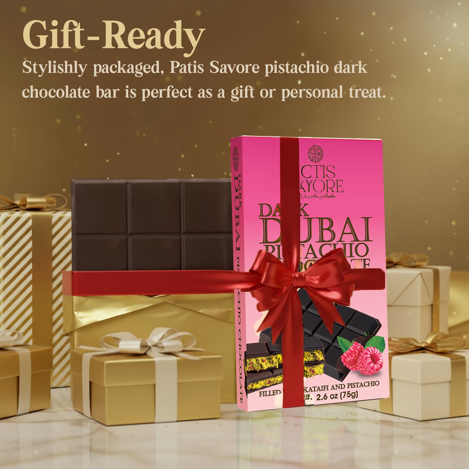 Raspberry Dark Dubai Chocolate Bar with Freeze-Dried Raspberry Pieces – 2.6 oz
