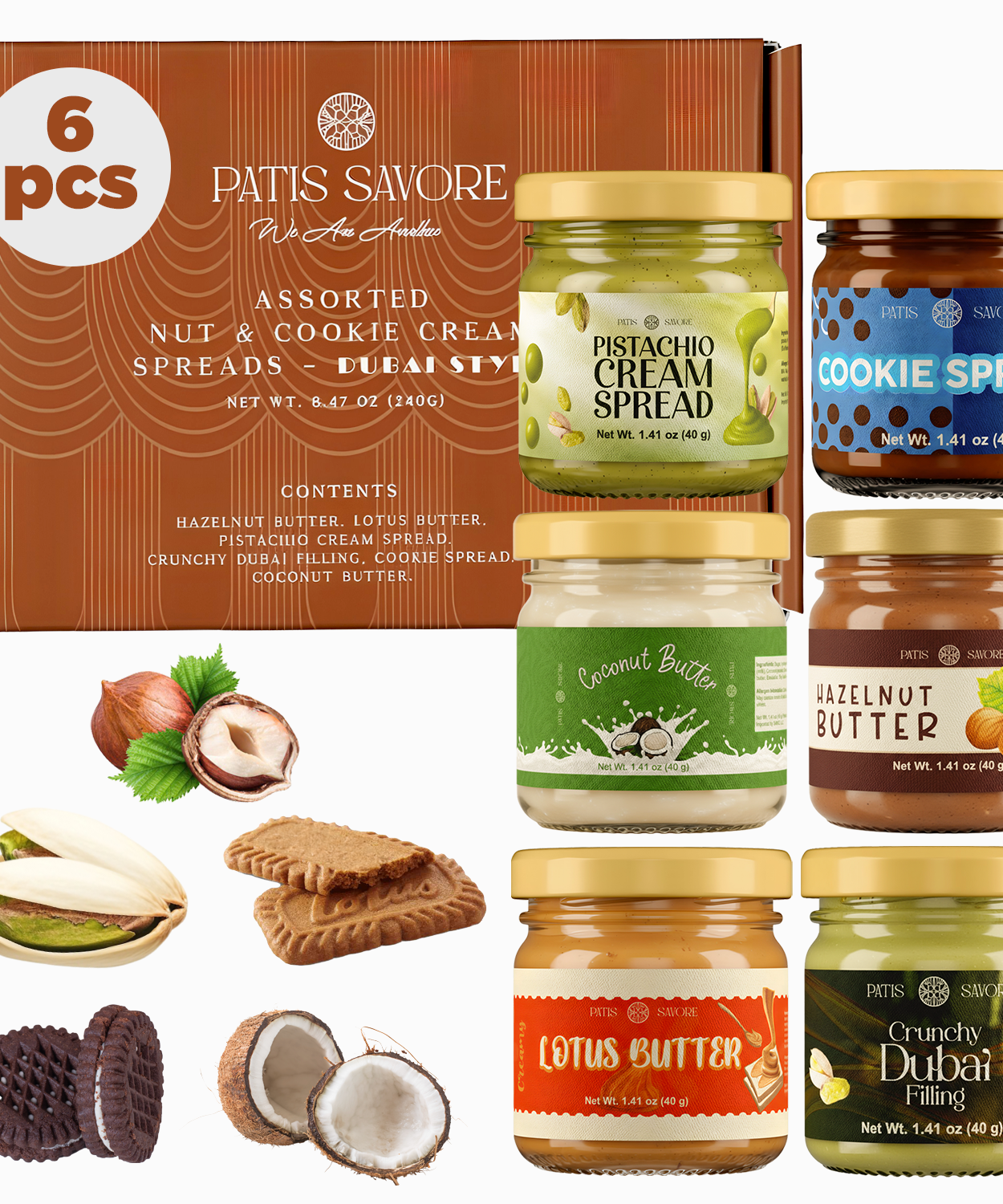 Dubai Chocolate Inspired Sampler Gift Set 6-Pack - 1.4 oz Each