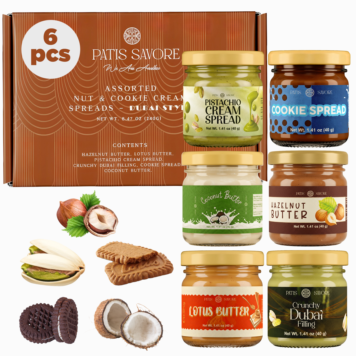 Dubai Chocolate Inspired Sampler Gift Set 6-Pack - 1.4 oz Each