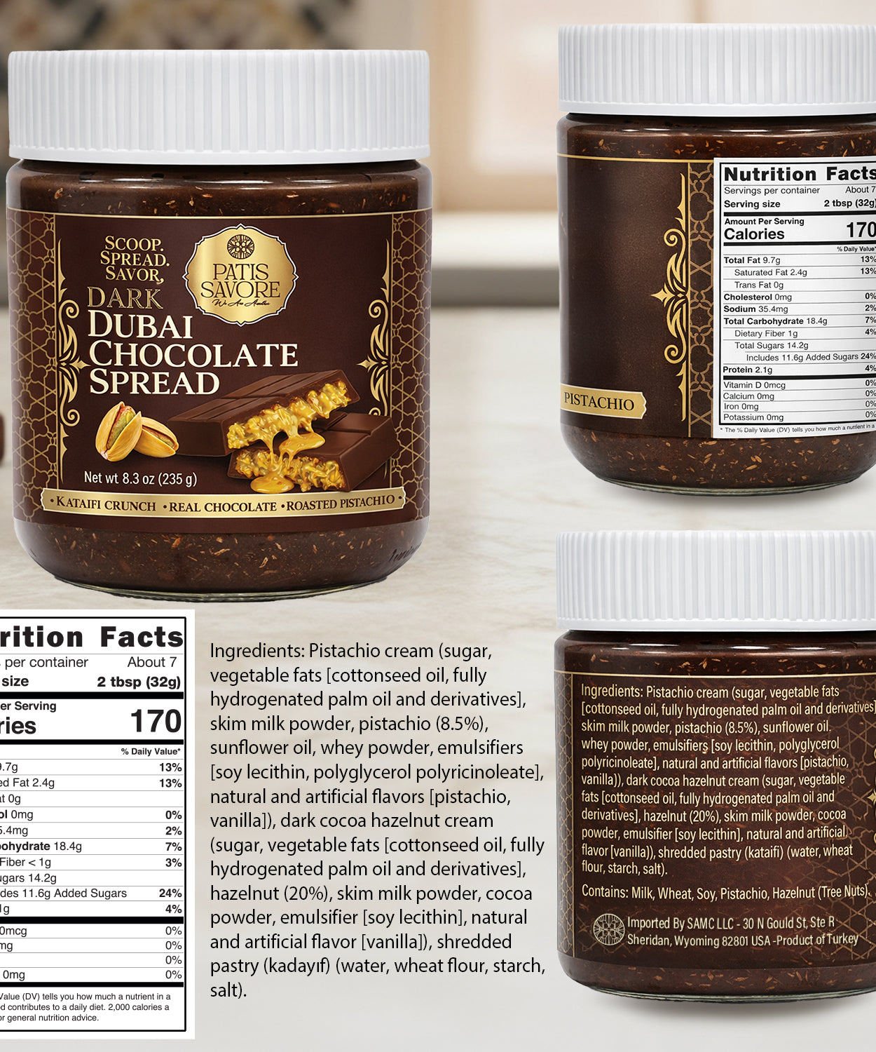 Dark Dubai Chocolate Spread with Pistachio Cream & Kataifi 8.3 oz