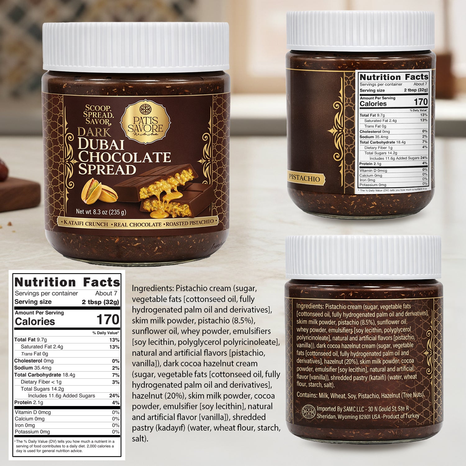 Dark Dubai Chocolate Spread with Pistachio Cream & Kataifi 8.3 oz