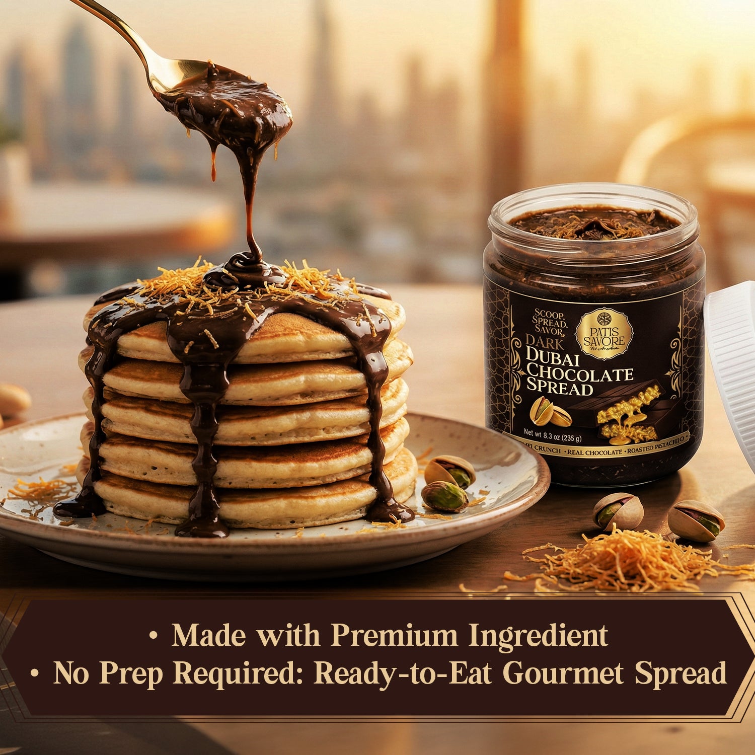 Dark Dubai Chocolate Spread with Pistachio Cream & Kataifi 8.3 oz