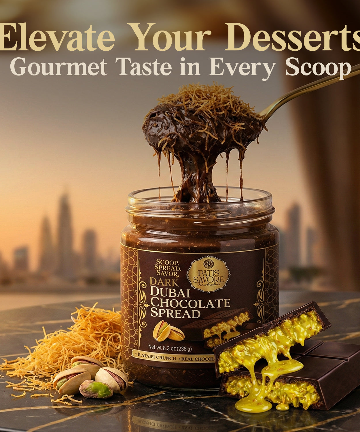 Dark Dubai Chocolate Spread with Pistachio Cream & Kataifi 8.3 oz