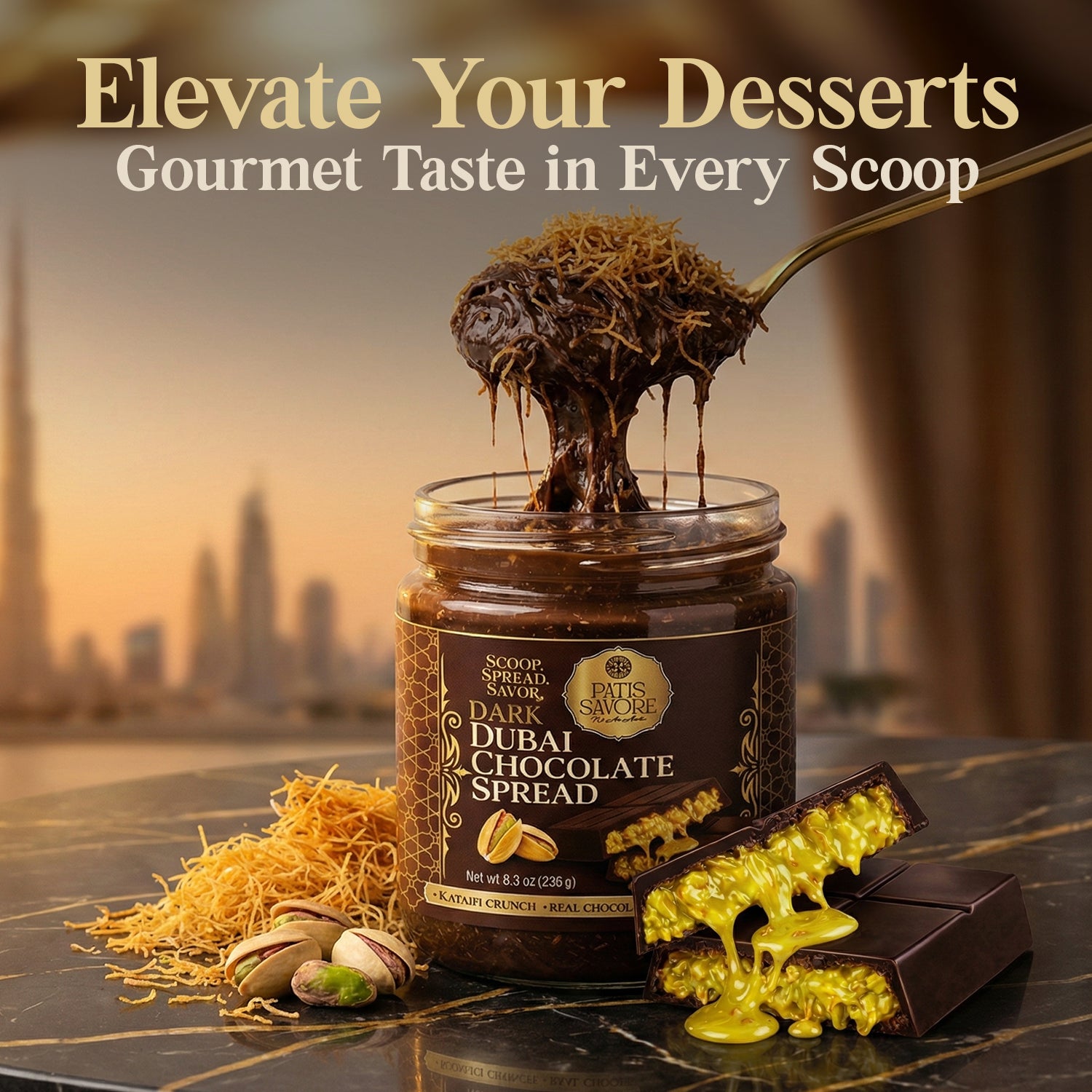 Dark Dubai Chocolate Spread with Pistachio Cream & Kataifi 8.3 oz